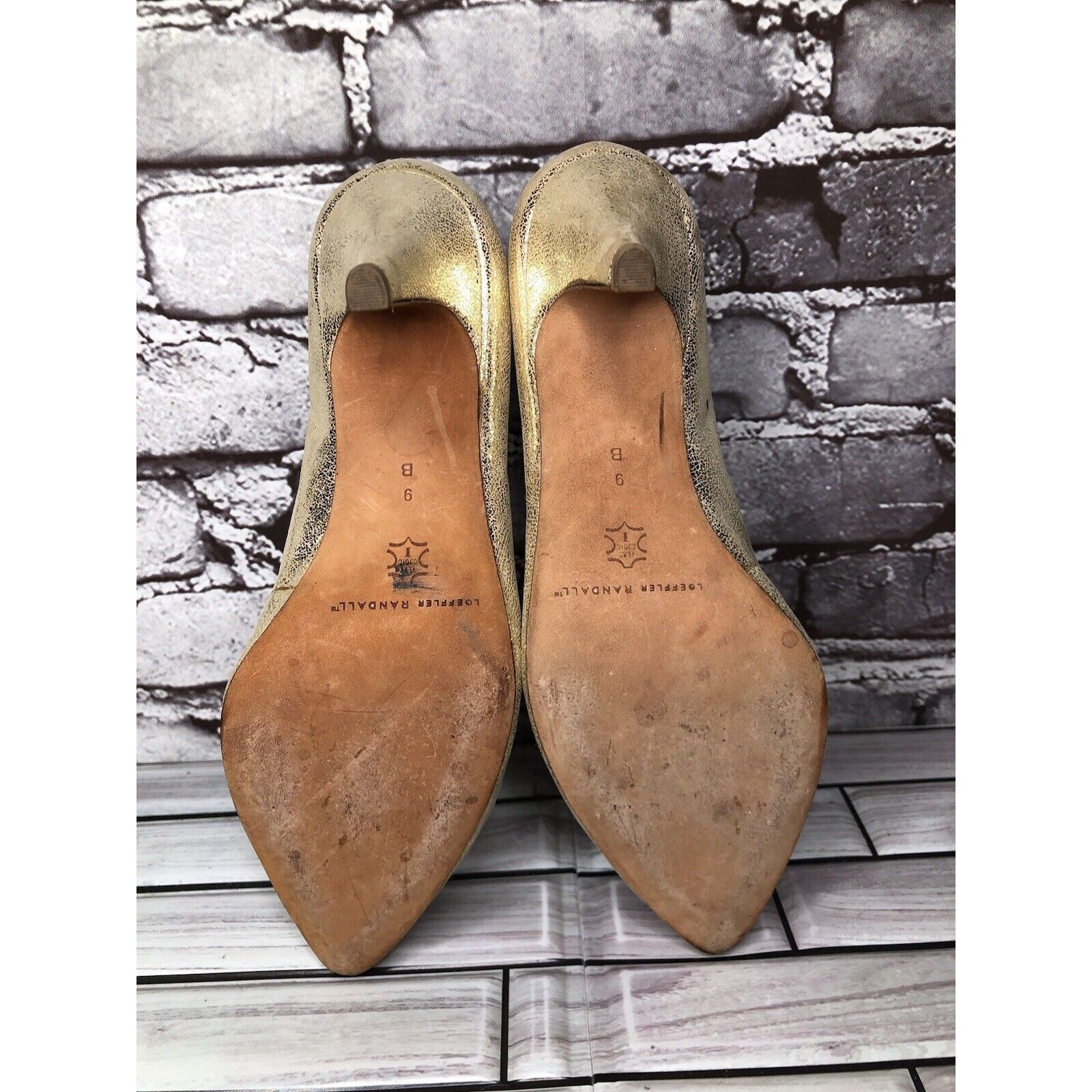 Loeffler Randall Loeffler Randall Gold Leather Shimmer Pointed Toe High Heels Size US 9 / IT 39 - 10 Thumbnail