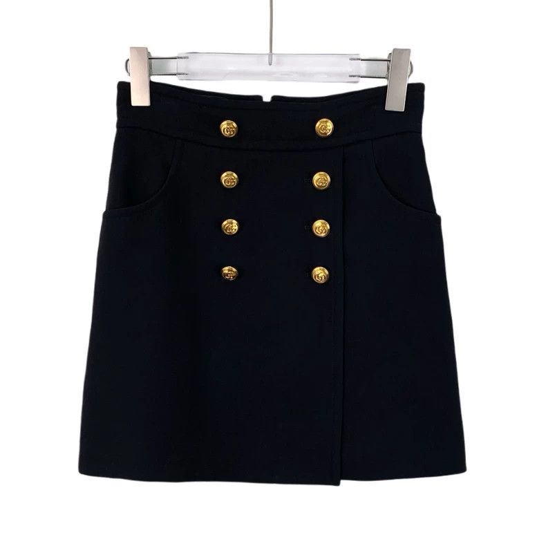 Gucci Gucci Black double-breasted gold-buttoned silk casual skirt Size 25" / US 0 / IT 36 - 1 Thumbnail