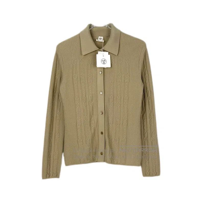 Hermes Hermes Khaki Chain Pattern Semi-Wool Sweater Size S / US 4 / IT 40 - 1 Thumbnail