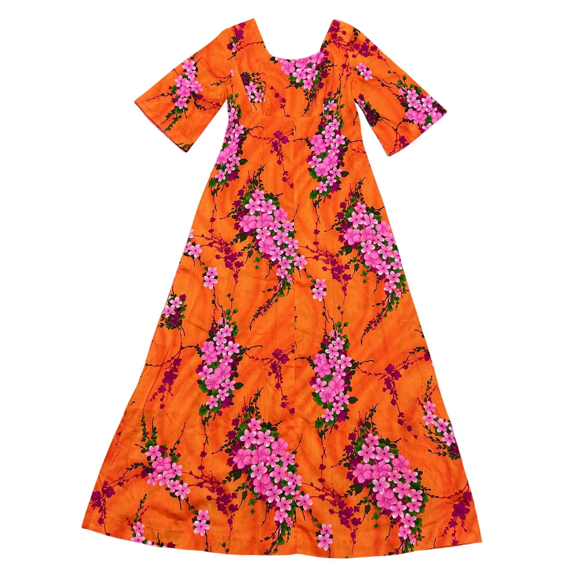 Other 60's Ui Maikai Floral Hawaiian WEDDING Dress Honeymoon Maxi Size S / US 4 / IT 40 - 1 Thumbnail