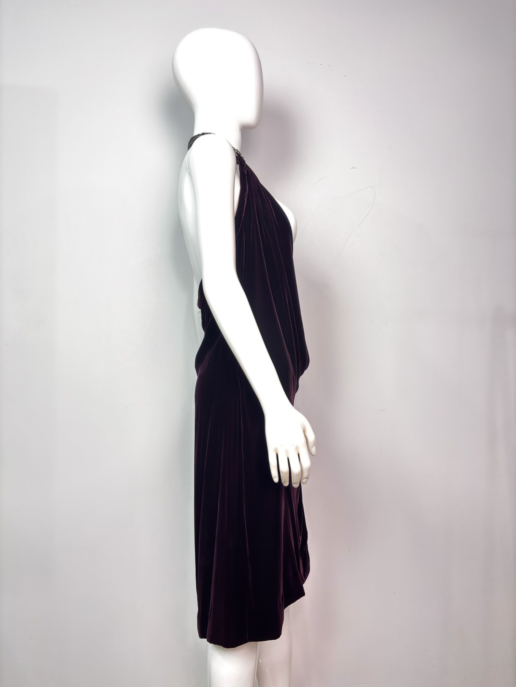 Hermes Hermès Paris Burgundy Silk Velvet Halter Dress Size XS / US 0-2 / IT 36-38 - 2 Thumbnail