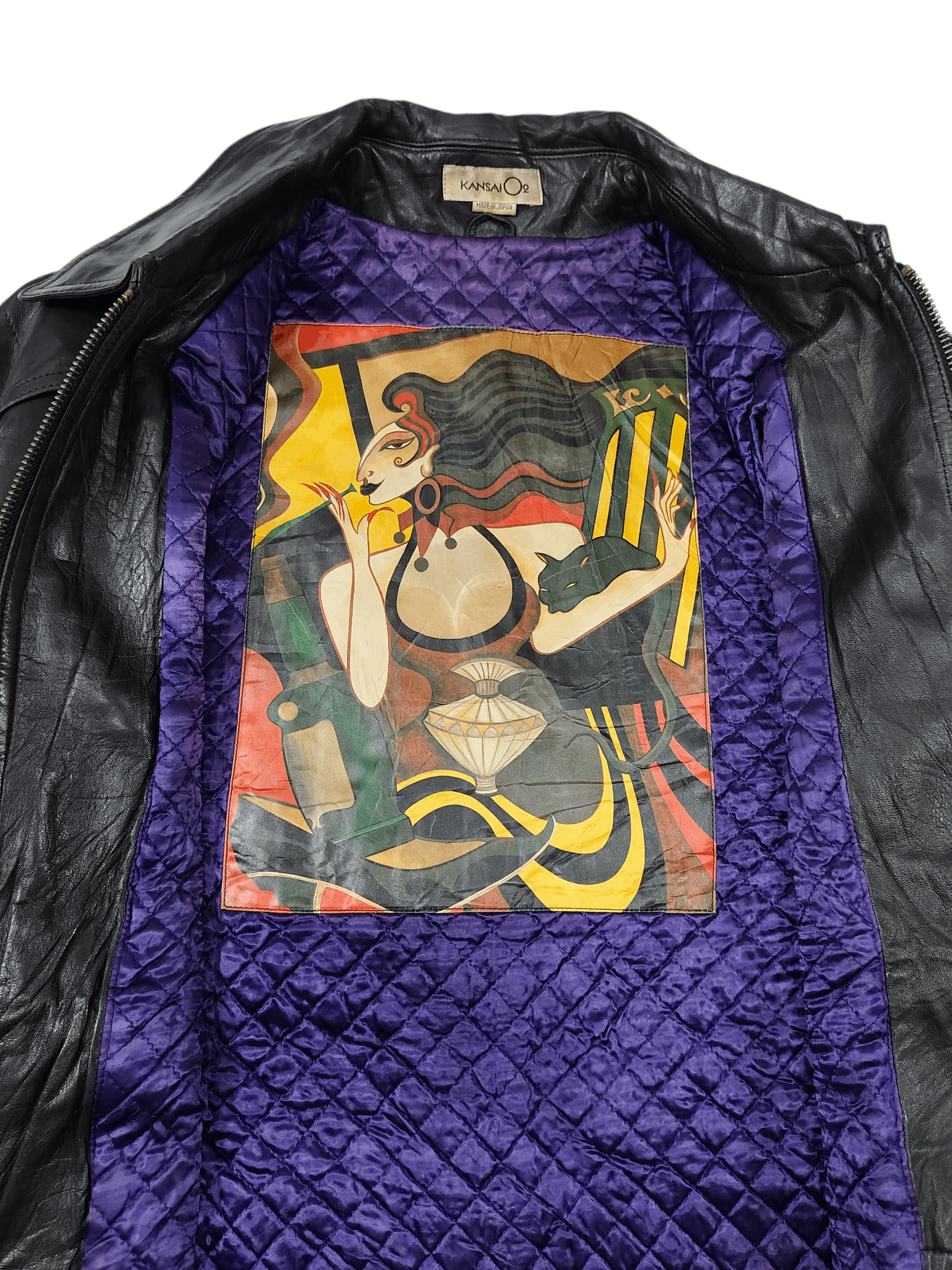 Kansai Yamamoto ARCHIVE📕80s Kansai O2 Tribal Embossed Leather Jacket Size US L / EU 52-54 / 3 - 7 Thumbnail