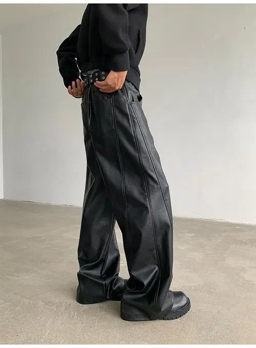 Jean Faux Leather Black Wide Leg Flare Pants Size US 30 / EU 46 - 3 Thumbnail