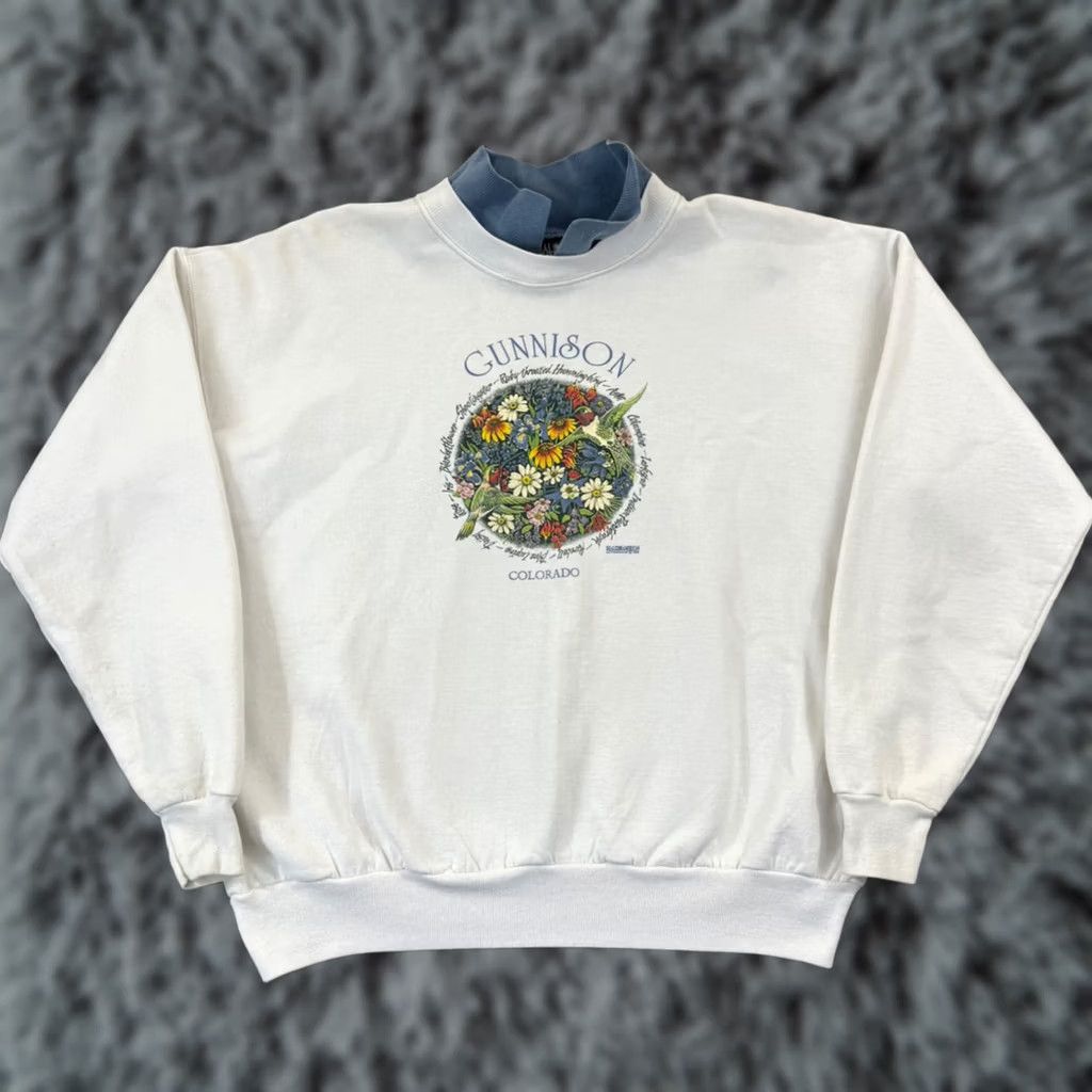 Vintage VINTAGE Real American Sweatshirt Adult Large White USA Logo Graphic Print 90s Folding Sighted Angel Front Back Size US L / EU 52-54 / 3 - 1 Thumbnail