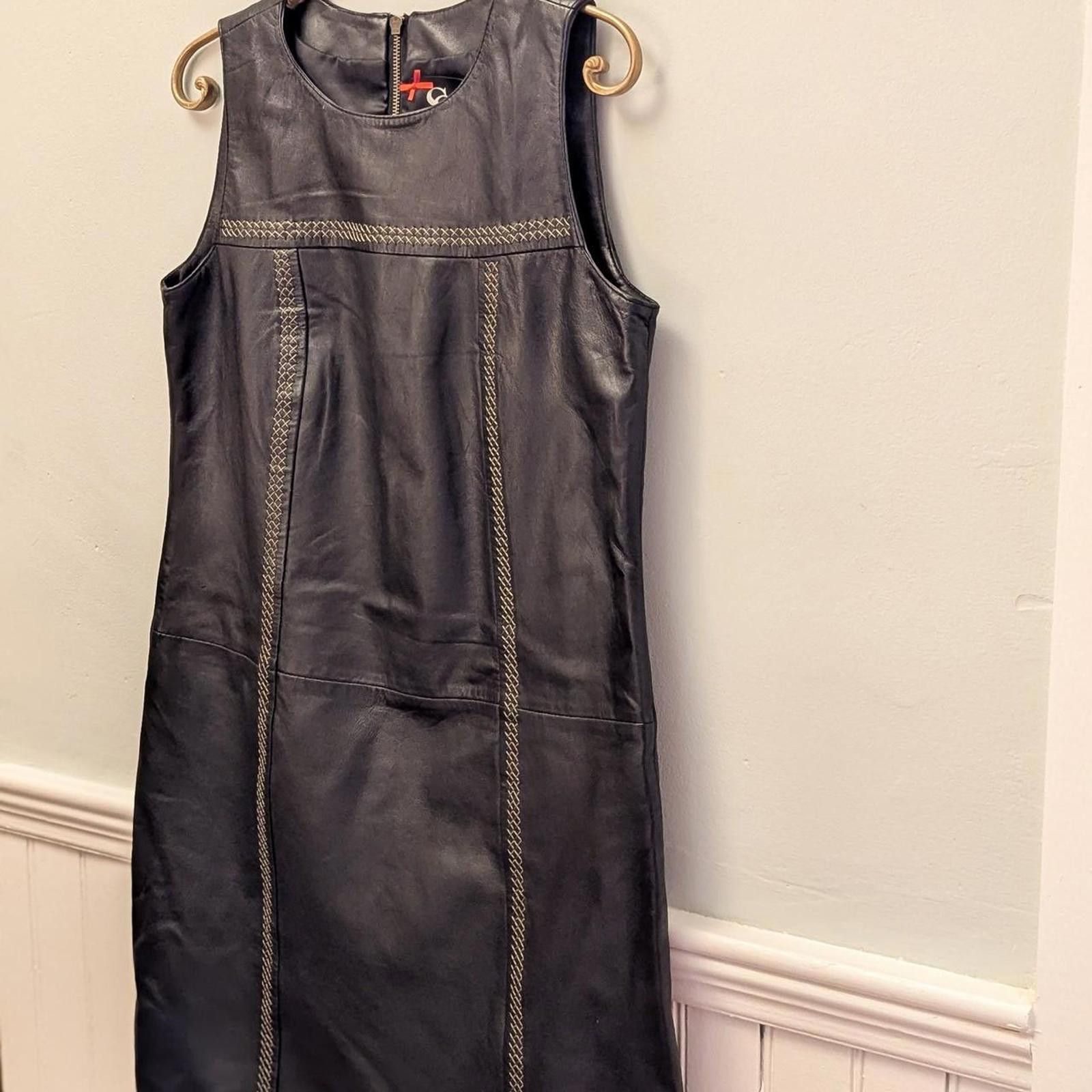 Other Vintage Sinéquanone Black Leather Dress Size L / US 10 / IT 46 - 2 Thumbnail
