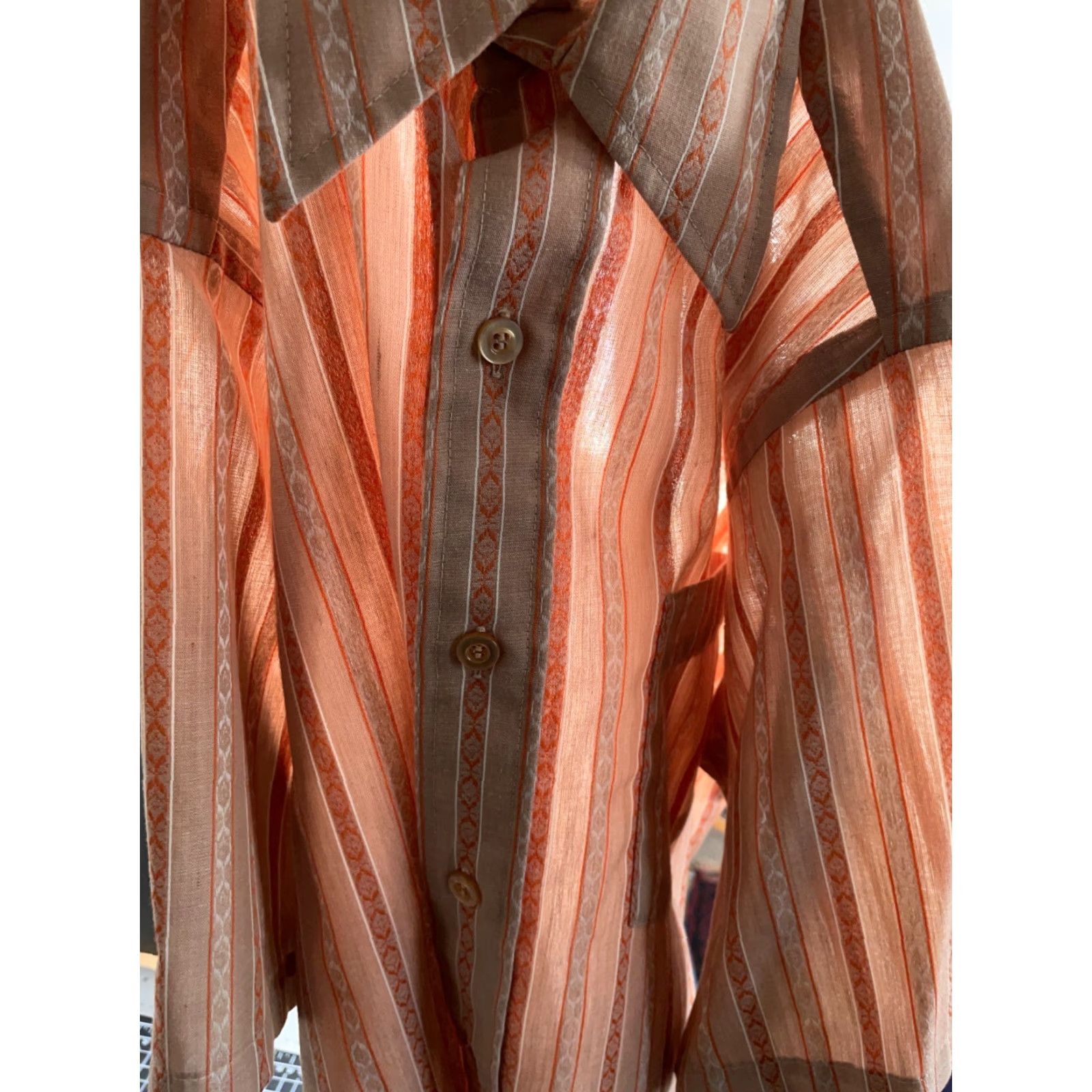 Vintage VINTAGE Donegal Shirt Mens Large Brown Geometric Stripe Cotton Blend Big Collar Shirt Size US L / EU 52-54 / 3 - 7 Thumbnail