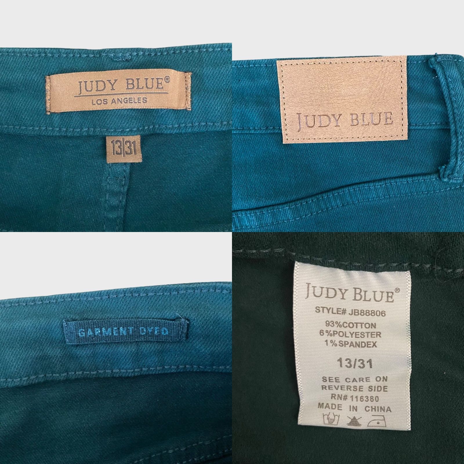 Vintage Judy Blue Jeans Tummy Control Wide-Leg High-Waisted Teal Green Cropped 31 Women Size 24" / US 00 / IT 34 - 8 Thumbnail