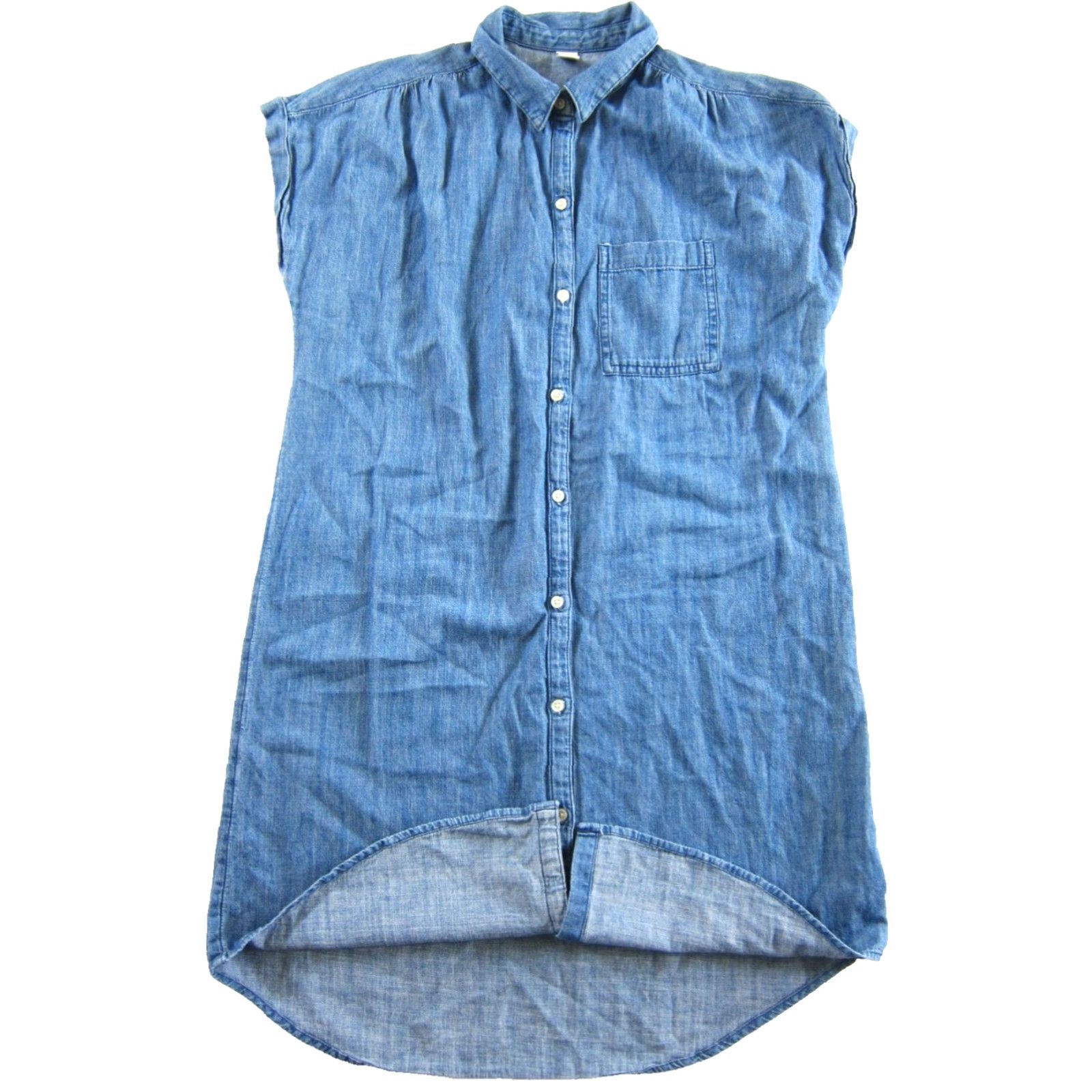 Old Navy Old Navy Cap Sleeve Shirt Dress Women Medium Button Down 100% Cotton Blue Denim Dress Size M / US 6-8 / IT 42-44 - 5 Thumbnail
