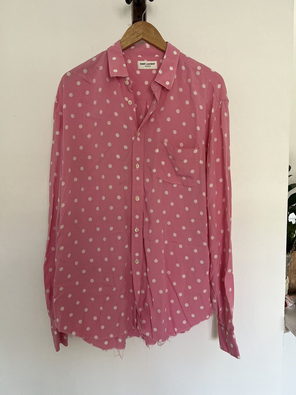 image of Saint Laurent Paris Pink Surf Sound Polka Raw Hem, Men's (Size XL)