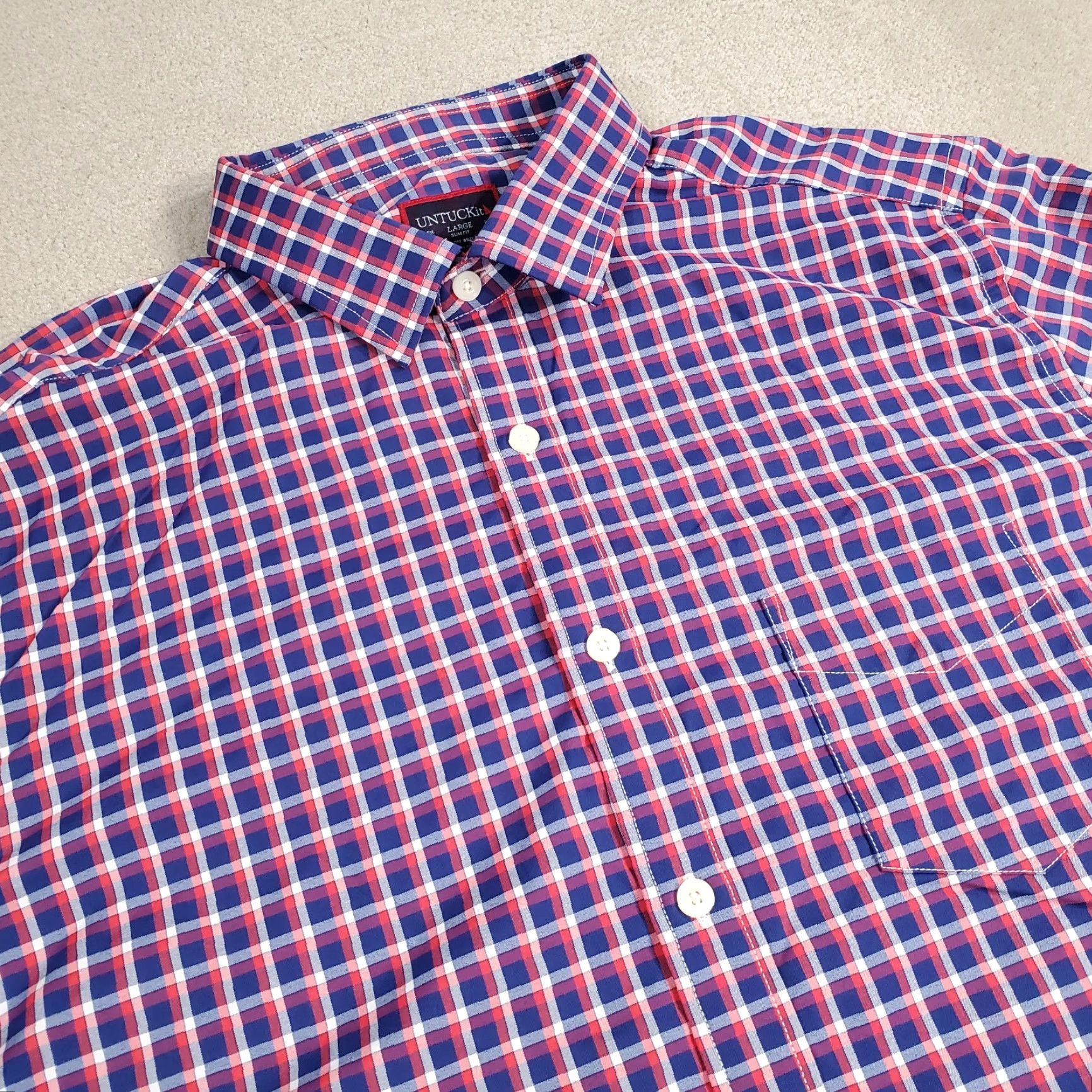 UNTUCKit UNTUCKit Shirt Mens L Blue Red White Button Up Performance Stretch Slim Plaid Jacket? Size US L / EU 52-54 / 3 - 2 Thumbnail