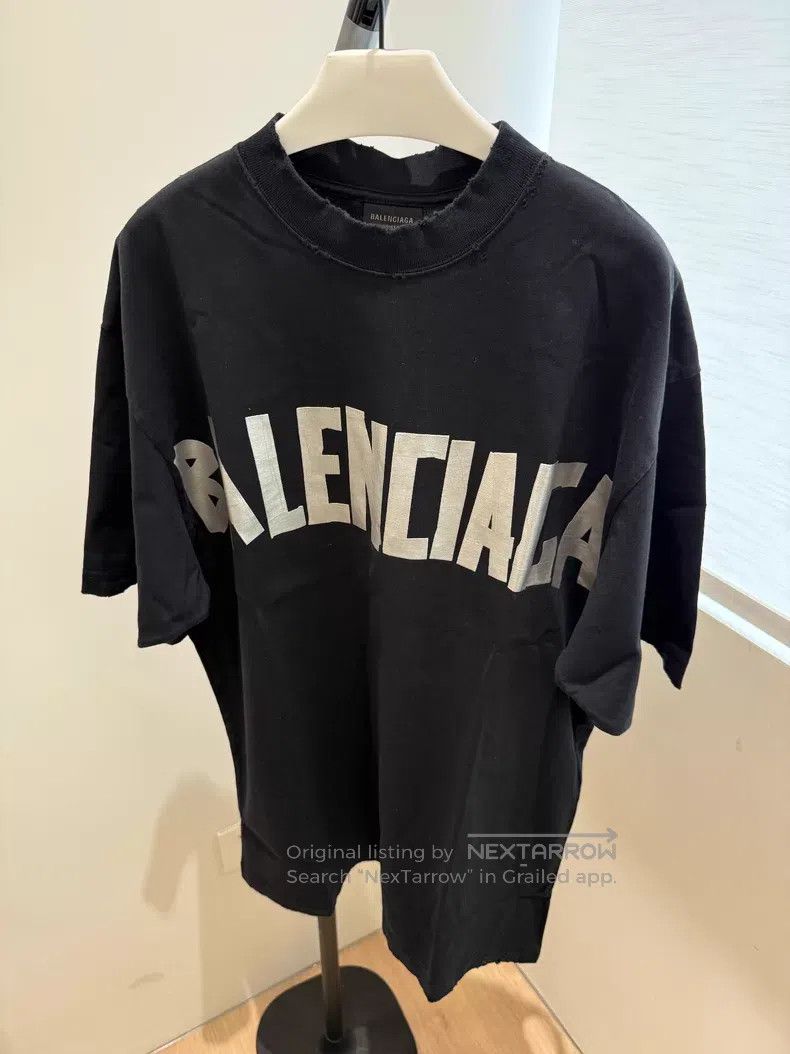 Balenciaga Balenciaga Black Silver Tape Short-Sleeve T-Shirt Size US XS / EU 42 / 0 - 3 Thumbnail