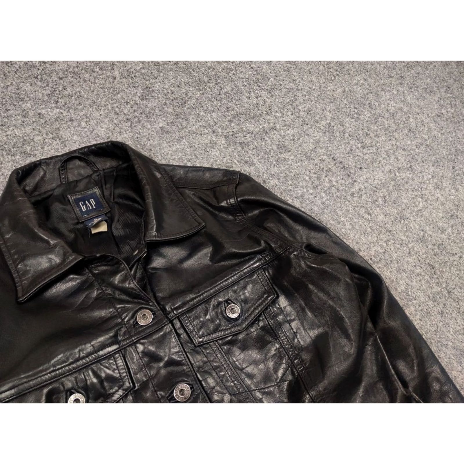 Gap VINTAGE Gap Jacket Stone Black Leather Trucker Rockstar 90s Biker Mid-Length Long Sleeve Women XS? (Original size M) Size M / US 6-8 / IT 42-44 - 5 Thumbnail