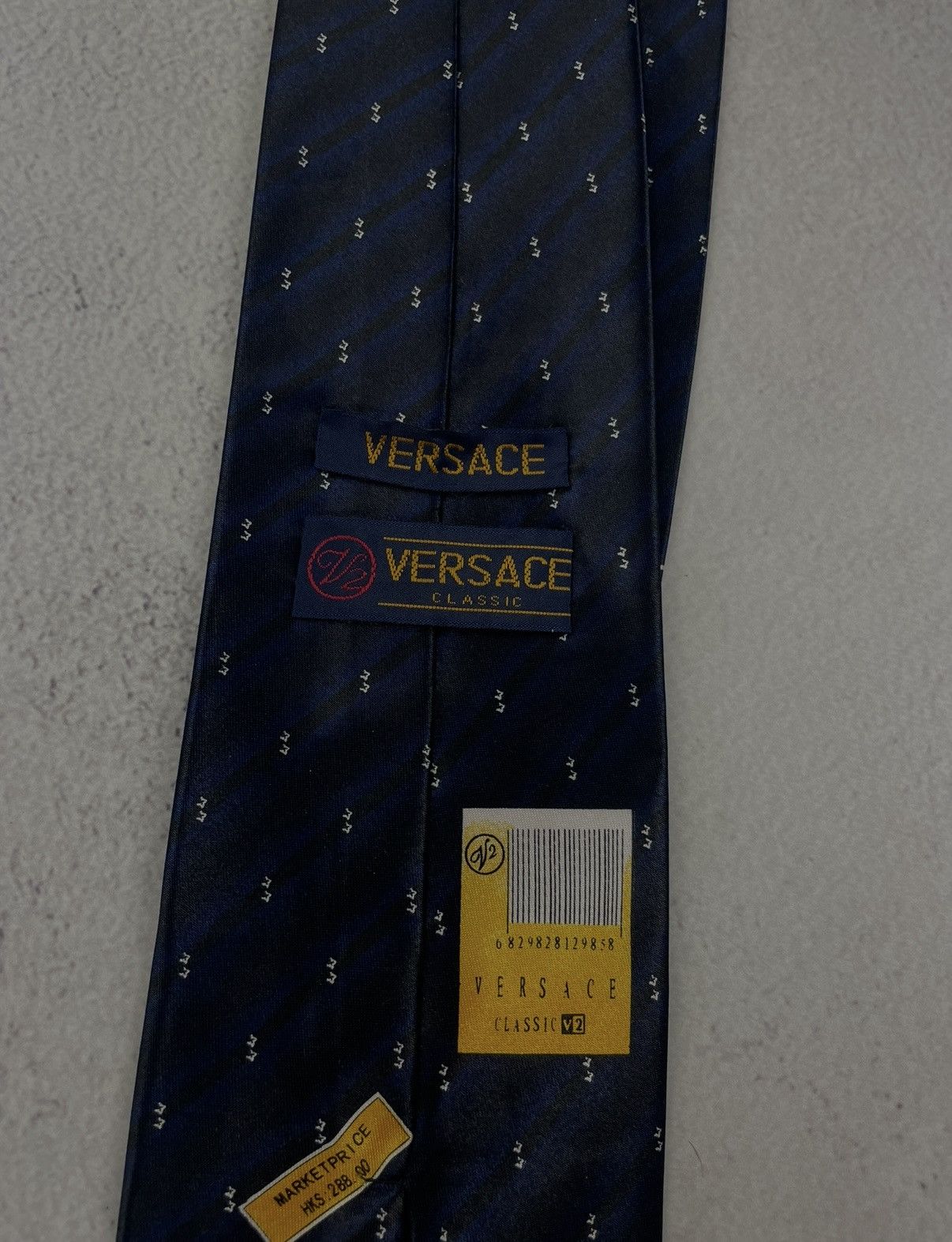 Versace Versace Classic V2 Silk Tie Navy Blue Striped Pattern Hand Size ONE SIZE - 6 Thumbnail