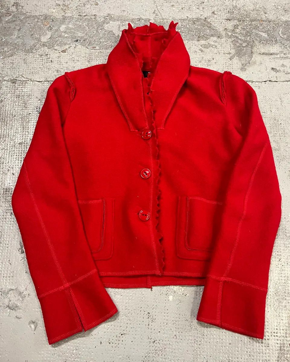 Marithe + Francois Girbaud 1990s Marithé + François Girbaud Red Wool Scalloped Collar Jacket Size M / US 6-8 / IT 42-44 - 1 Thumbnail