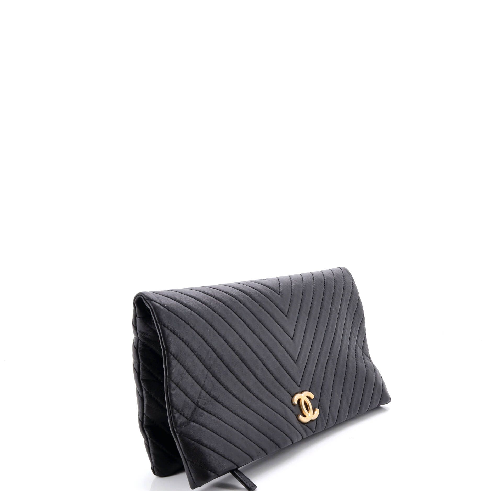 Chanel CC Foldover Clutch Chevron Lambskin Large Size ONE SIZE - 1 Thumbnail
