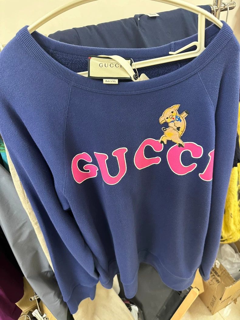Gucci Gucci Blue Logo Piglet Embroidered Sweatshirt Size US M / EU 48-50 / 2 - 1 Thumbnail