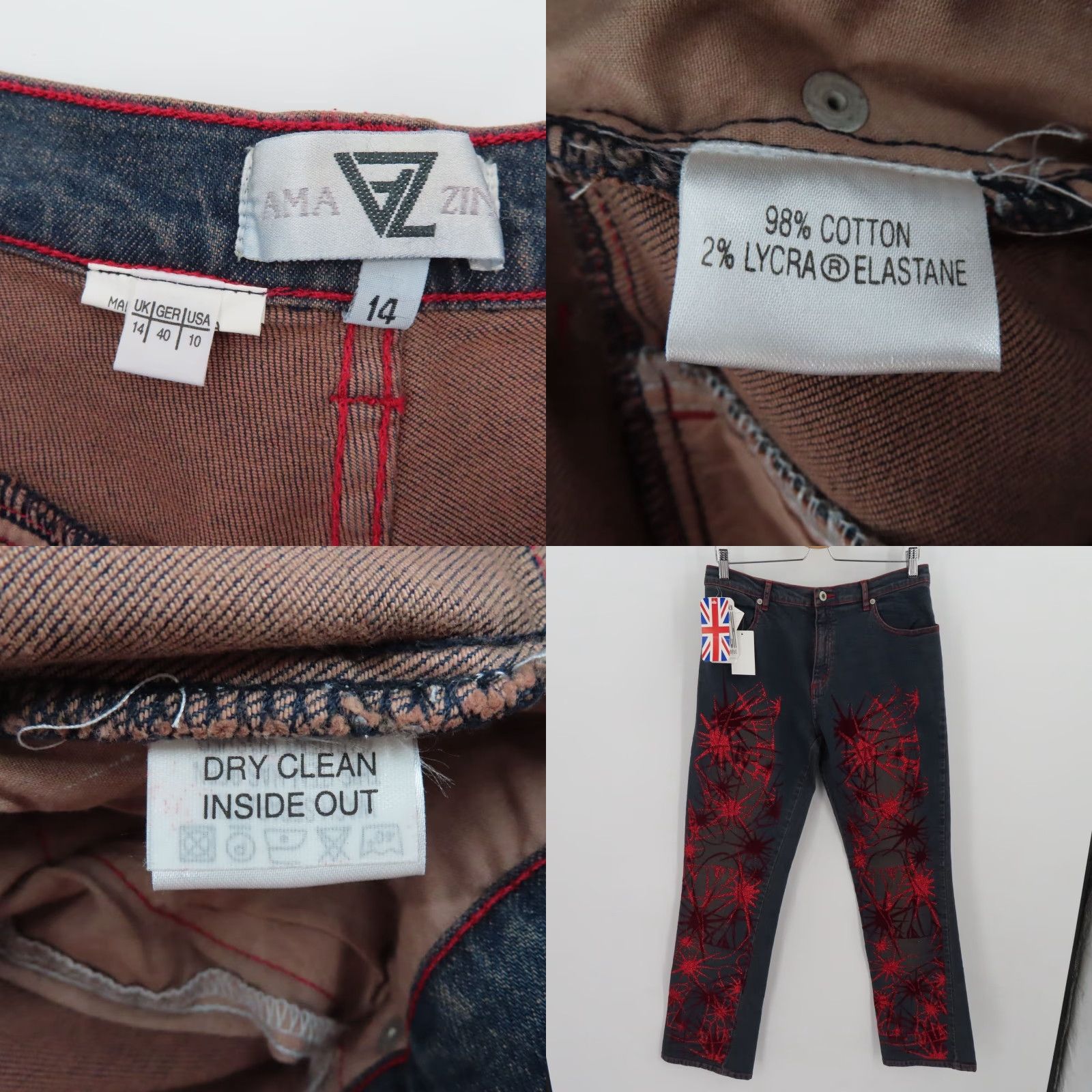 Velvet VINTAGE Amazing Jeans Jeans Womens 14 Red Glitter Velvet Splash Denim Pants 2000s NEW Size 36" / US 14 / IT 50 - 8 Thumbnail