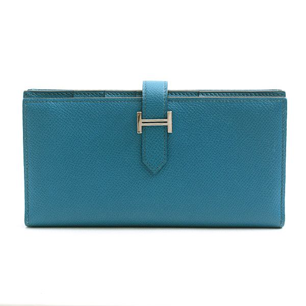 Hermes Hermes Bearn Souffle Long Wallet Blue Izmir Leather Long Wallet 67875 in Great Condition