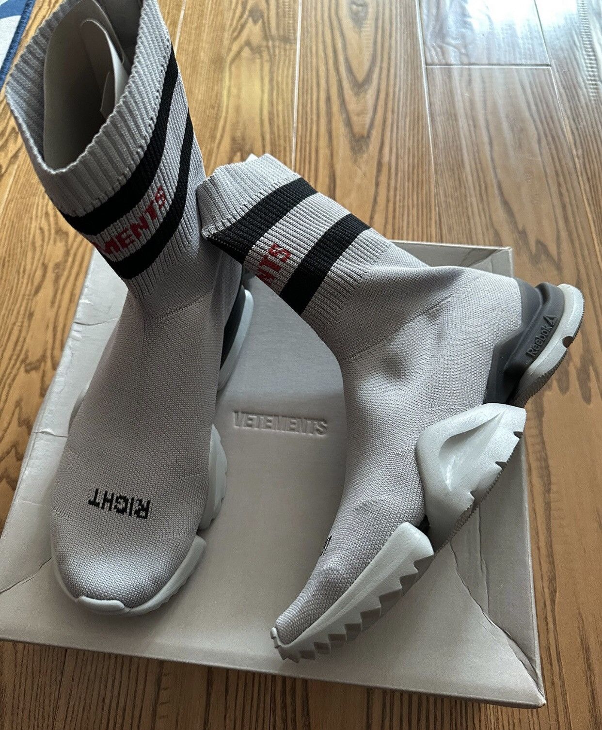 image of Vetements Reebok Collaboration Sock Shoes in Grey, Men's (Size 9)