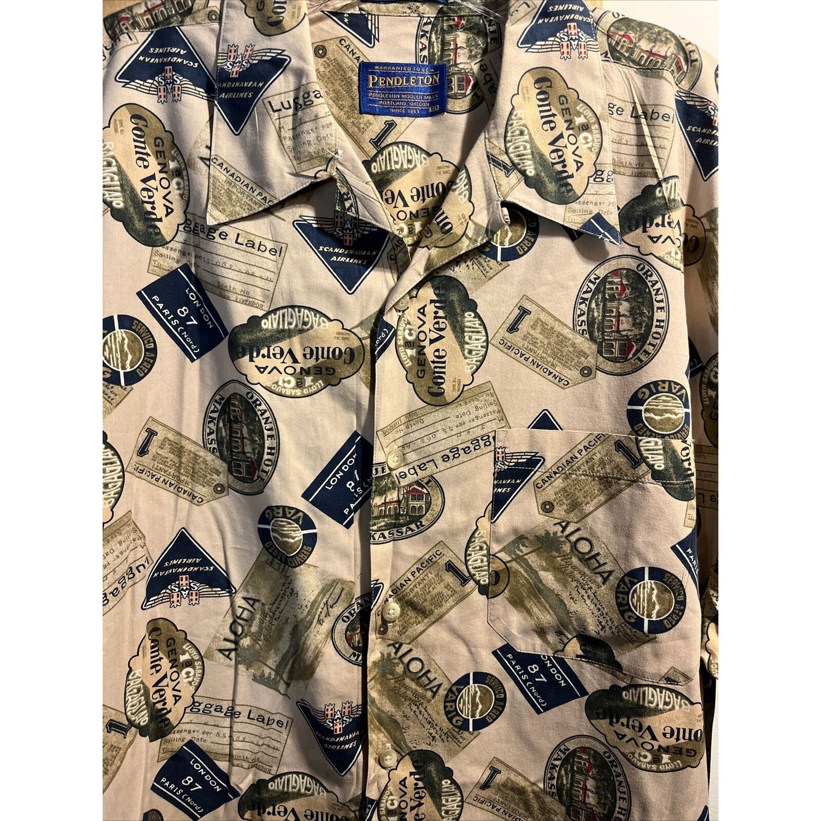 Pendleton Pendleton Men’s XL Beige Luggage Print Cotton Hawaiian Shirt Size US XL / EU 56 / 4 - 9 Thumbnail