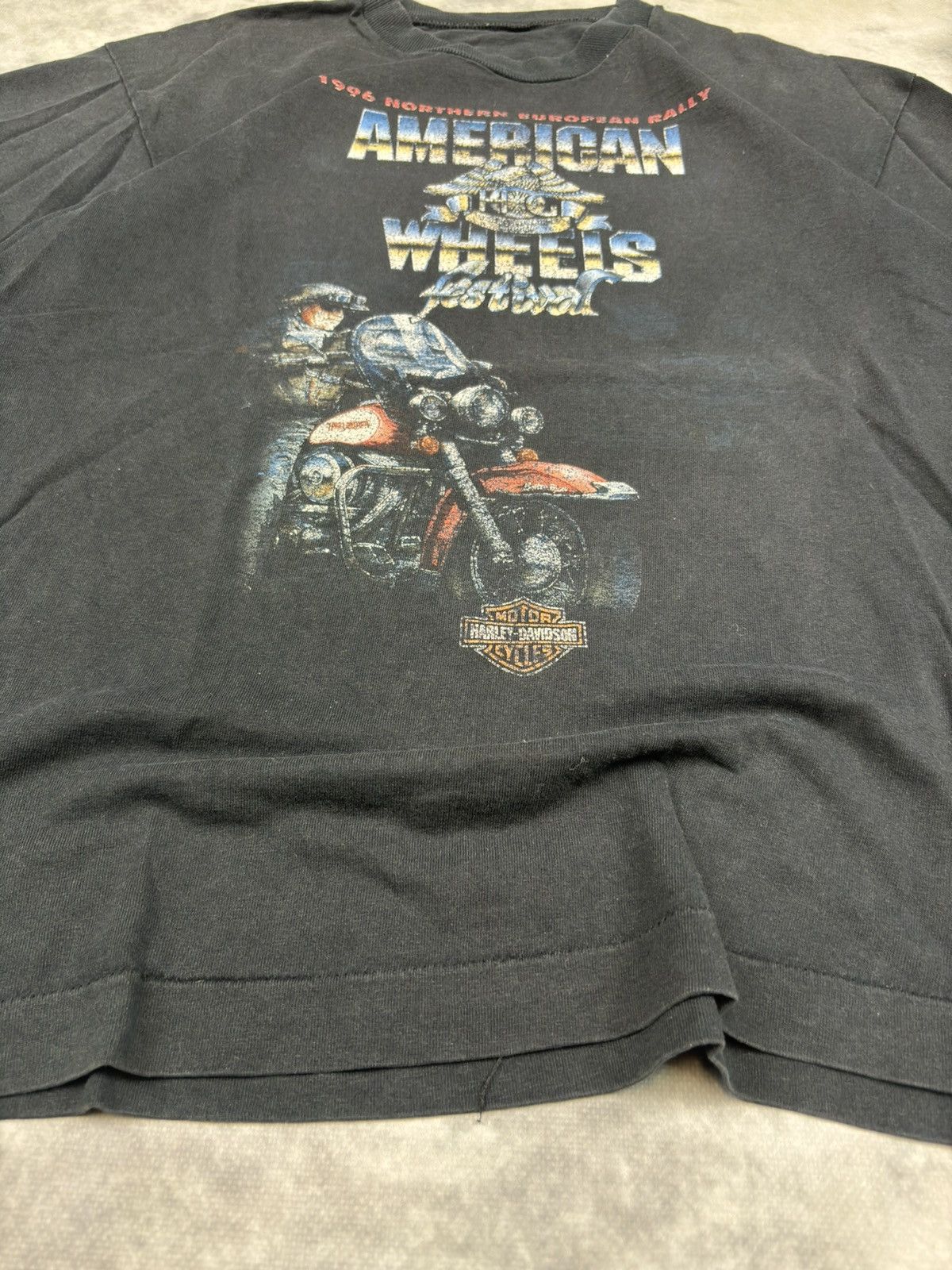 Harley Davidson × Vintage Vintage Harley Davidson American Wheels 1996 Festival Tshirt Size US L / EU 52-54 / 3 - 2 Thumbnail