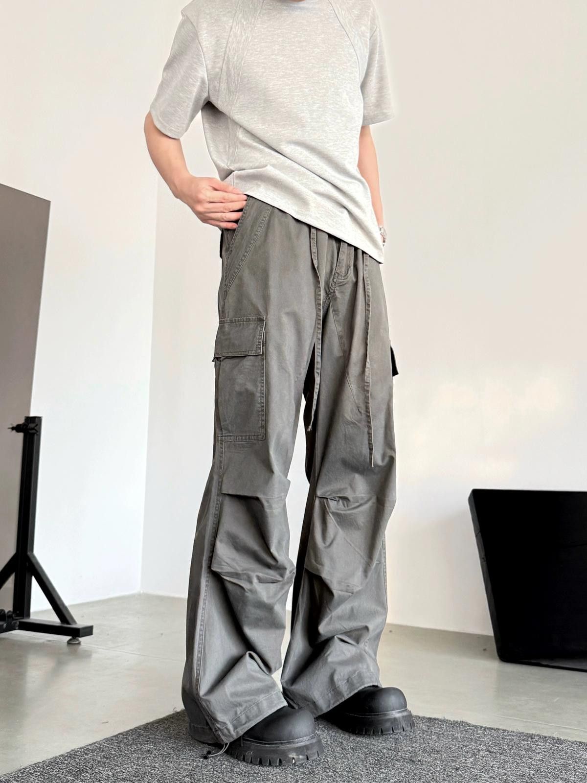 Other Stacked Flared Gray Loose Fit Pants, Wide Leg Utility Pants Size US 32 / EU 48 - 1 Thumbnail