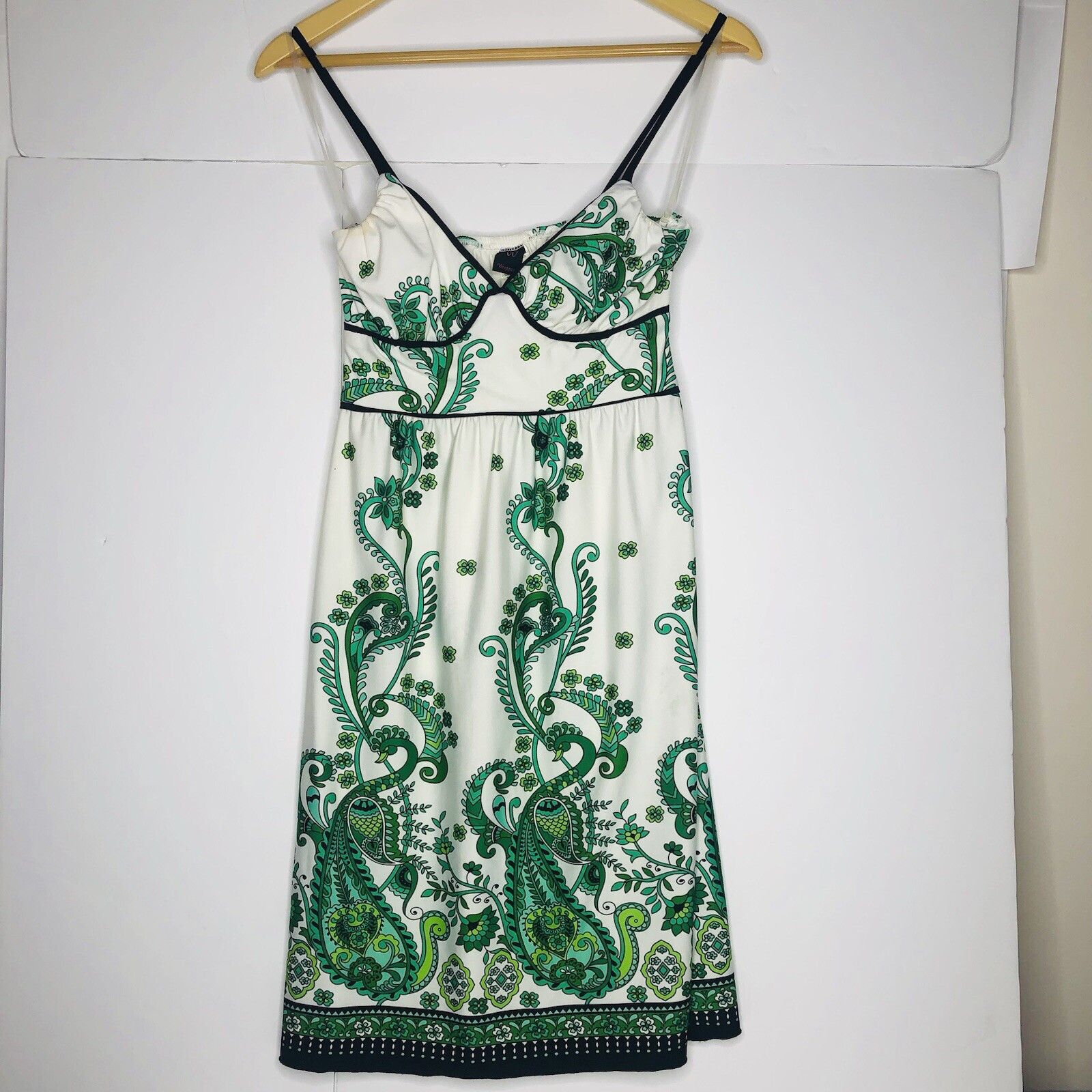 Other WRAPPER Y2K Dress S Green White Paisley Empire Waist Black Size S / US 4 / IT 40 - 3 Thumbnail