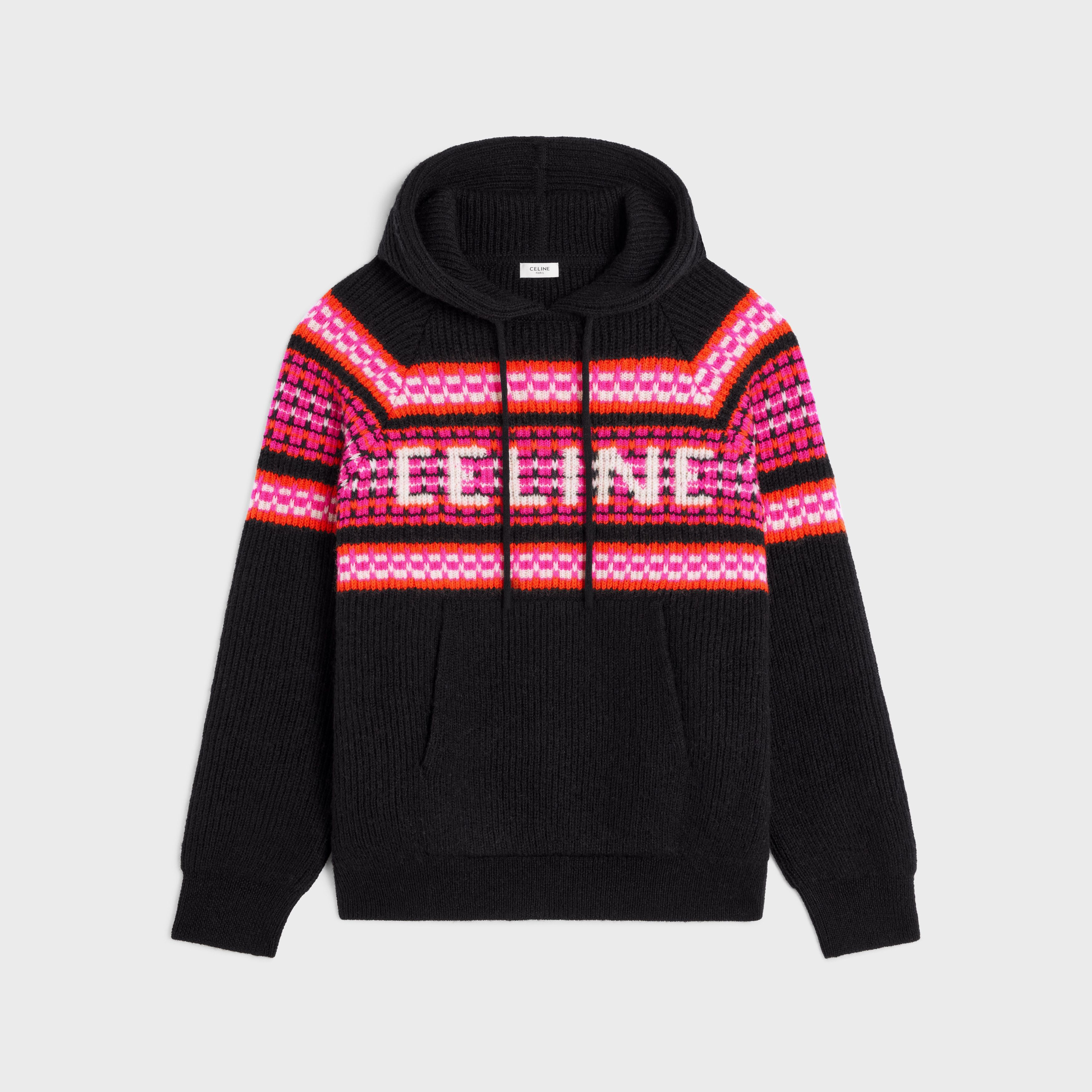 image of Celine Jacquard Wool Ski Hooded Sweater Black/pink, Men's (Size XS)