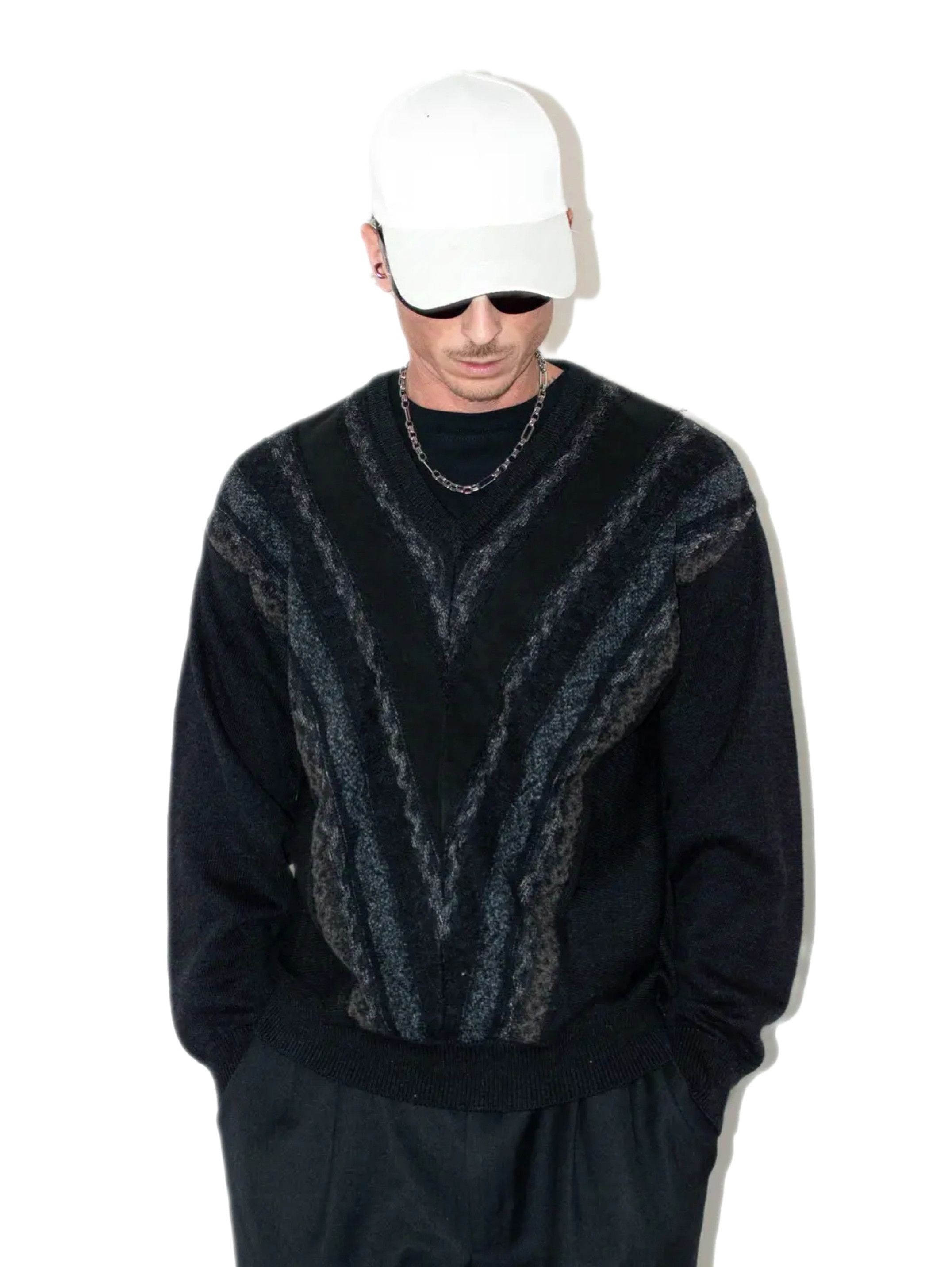 Designer × Japanese Brand × Vintage Vintage black grey chunky knitted jumper Size US M / EU 48-50 / 2 - 1 Thumbnail