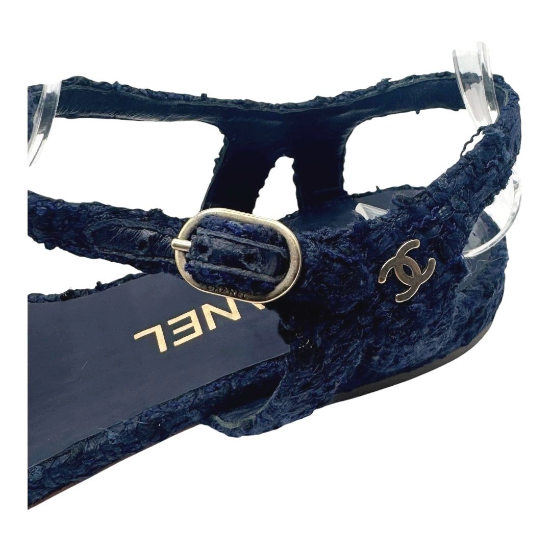 Chanel Chanel T-Strap Tweed Floral Sandals 2016 Camellia Pearl Navy Size US 7 / IT 37 - 6 Thumbnail