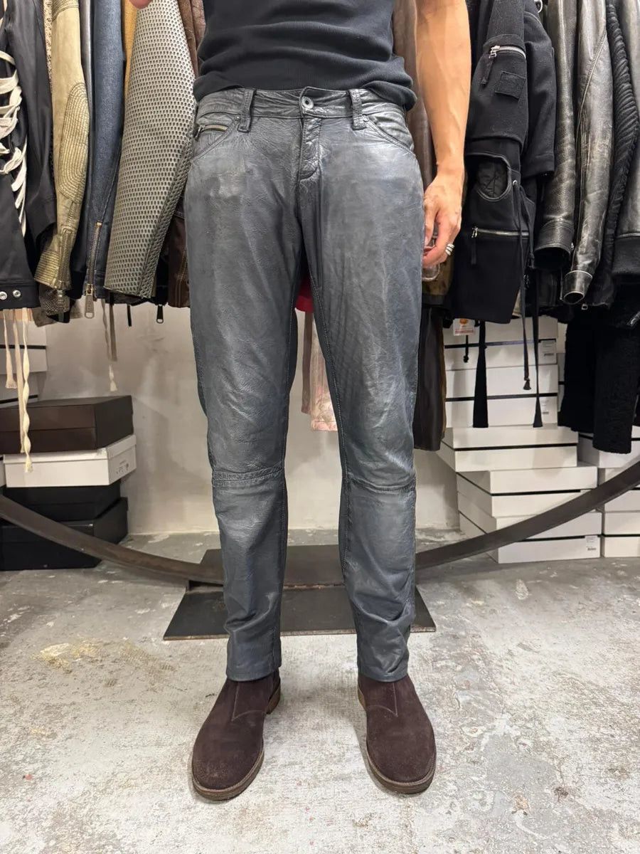Armani 2000s Armani Navy Lamb Leather Slim Pants Size 30" / US 8 / IT 44 - 4 Thumbnail