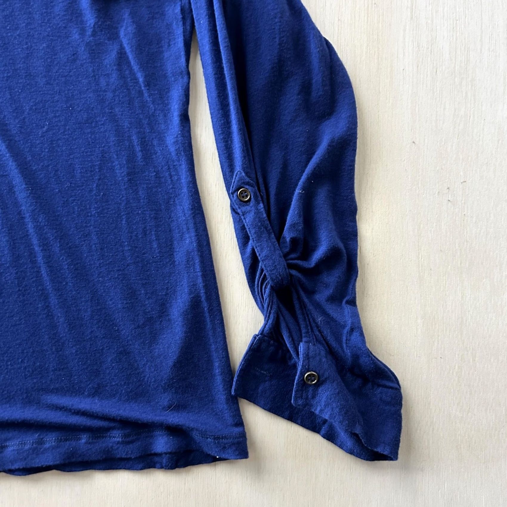 Vintage Bit & Bridle Shirt Womens Large Blue Henley Long Sleeve Roll Tab Casual Top Size L / US 10 / IT 46 - 3 Thumbnail