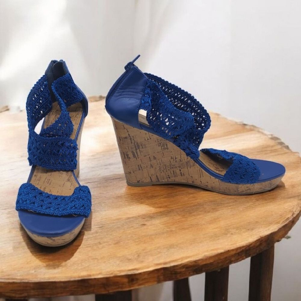 Other Impo Royal Blue Crochet Wedge Sandals Sz 10.5 Size US 10.5 / IT 40.5 - 1 Thumbnail