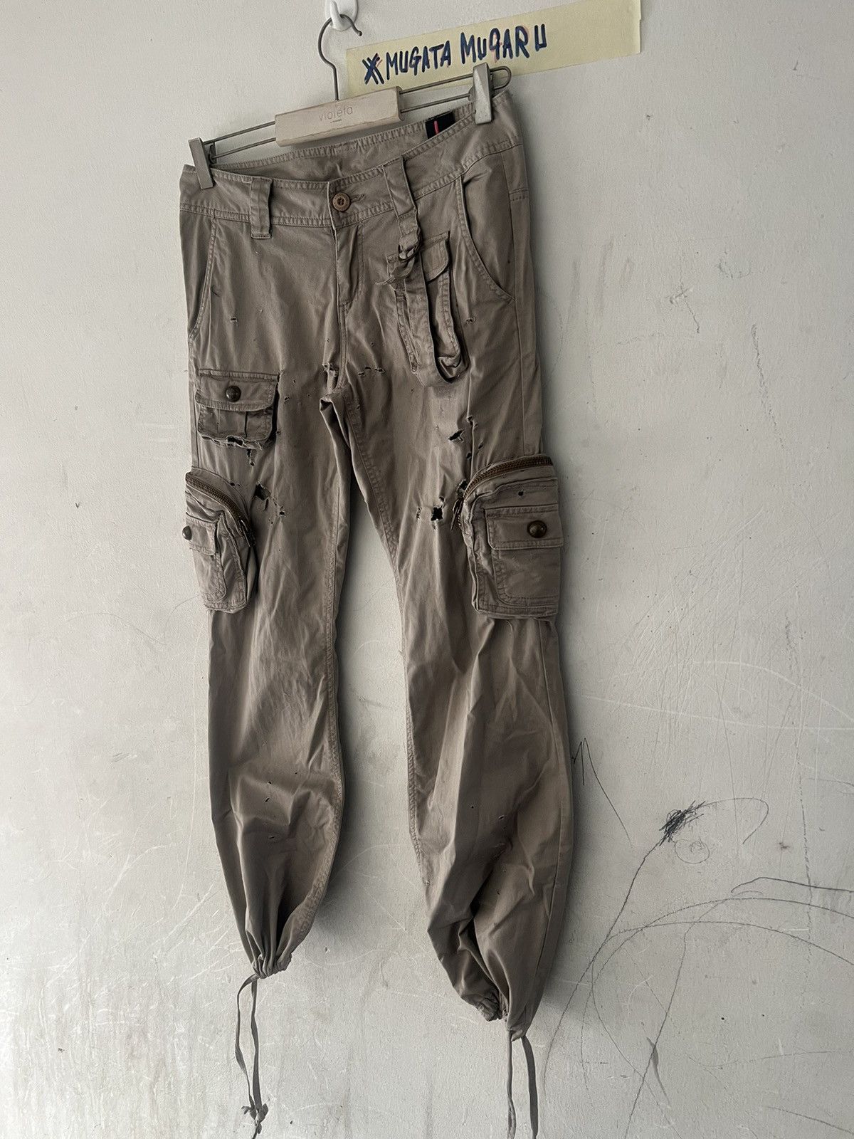 Hysteric Glamour THRASHED🔥KISSMARK DRAWSTRING CARGO 3D PANT Size US 29 - 6 Thumbnail