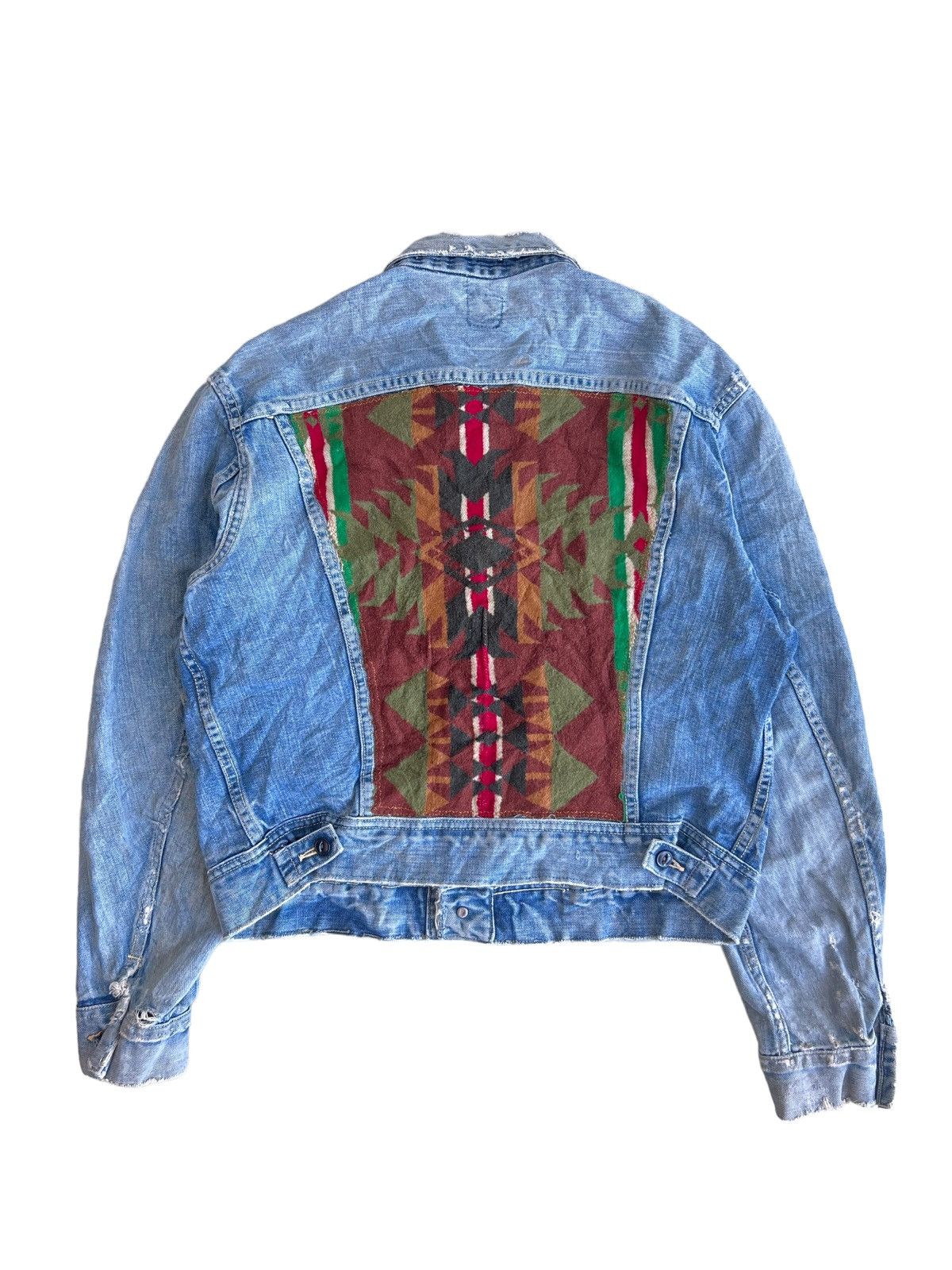 image of Distressed Denim x Kurt Cobain True Vintage 1960S Lee Rider Navajo Hippies Trucker Denim in Blue Di
