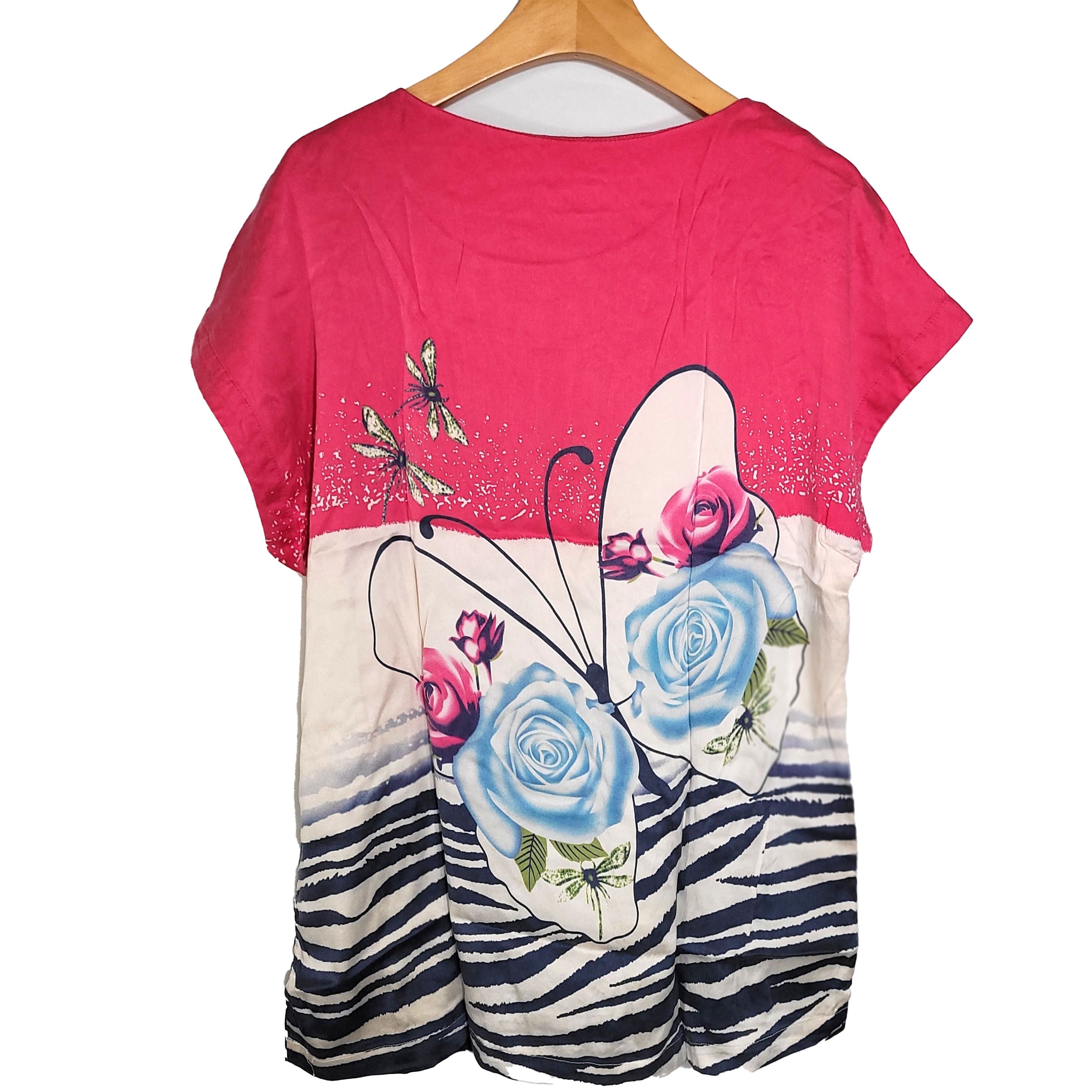 Other Women's 100% Silk Size L Short Sleeve Top Shirt SCE185 Size L / US 10 / IT 46 - 2 Thumbnail