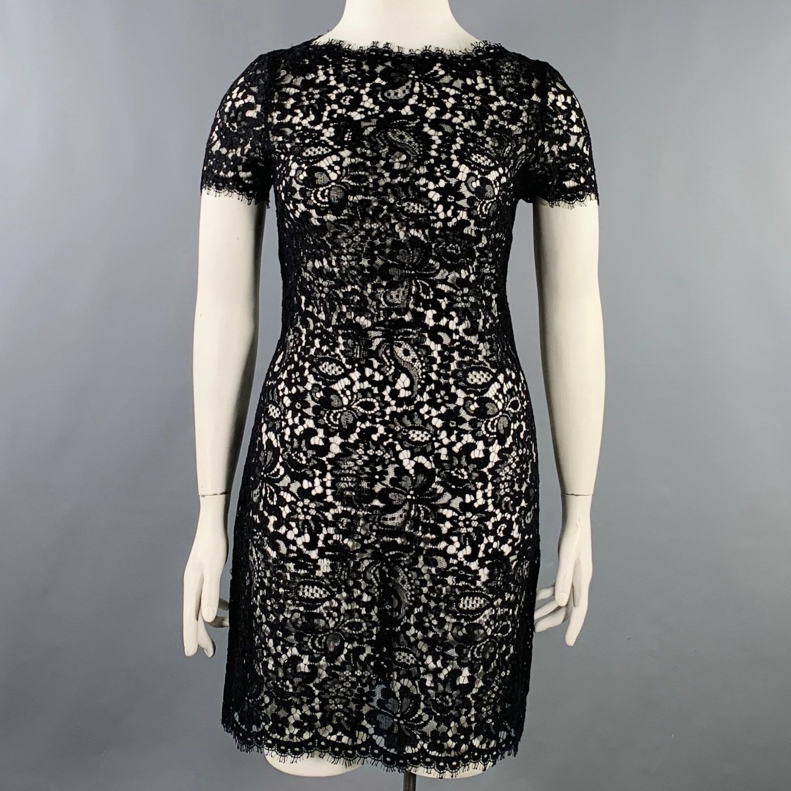 Ralph Lauren Size 10 Black Cotton Blend Lace Short Sleeve Dress Size L / US 10 / IT 46 - 1 Thumbnail
