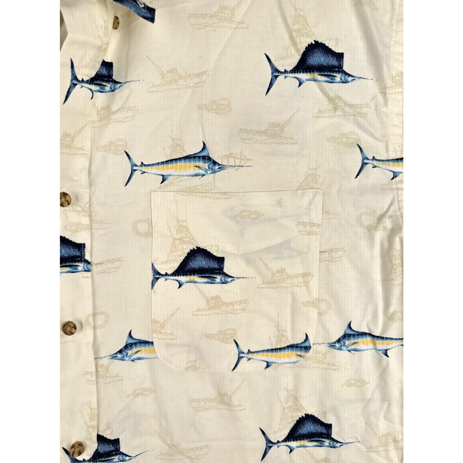 Nautica Puritan Shirt Men XL Ivory Button-Up Hawaiian 100% Cotton Aloha Beach Vacation Resort Short Sleeve Graphic Print Casual 60s? Size US XL / EU 56 / 4 - 6 Thumbnail