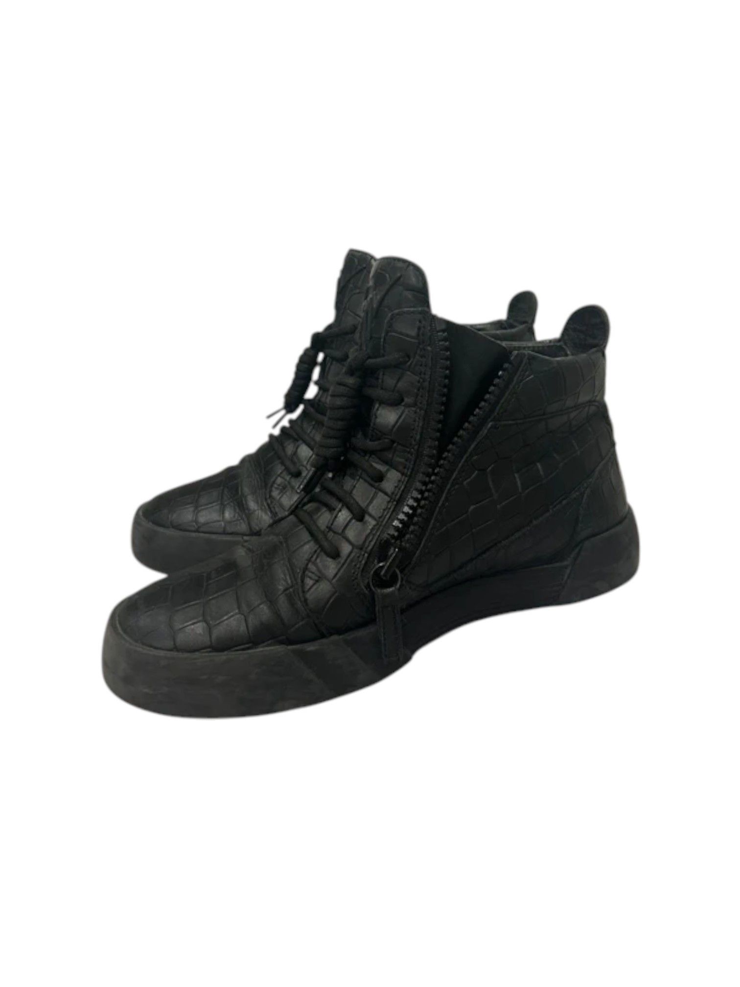 Giuseppe Zanotti Giuseppe Zanotti Croc-Embossed Black Side-Zip Sneaker, 2010s Size US 7 / EU 40 - 1 Thumbnail