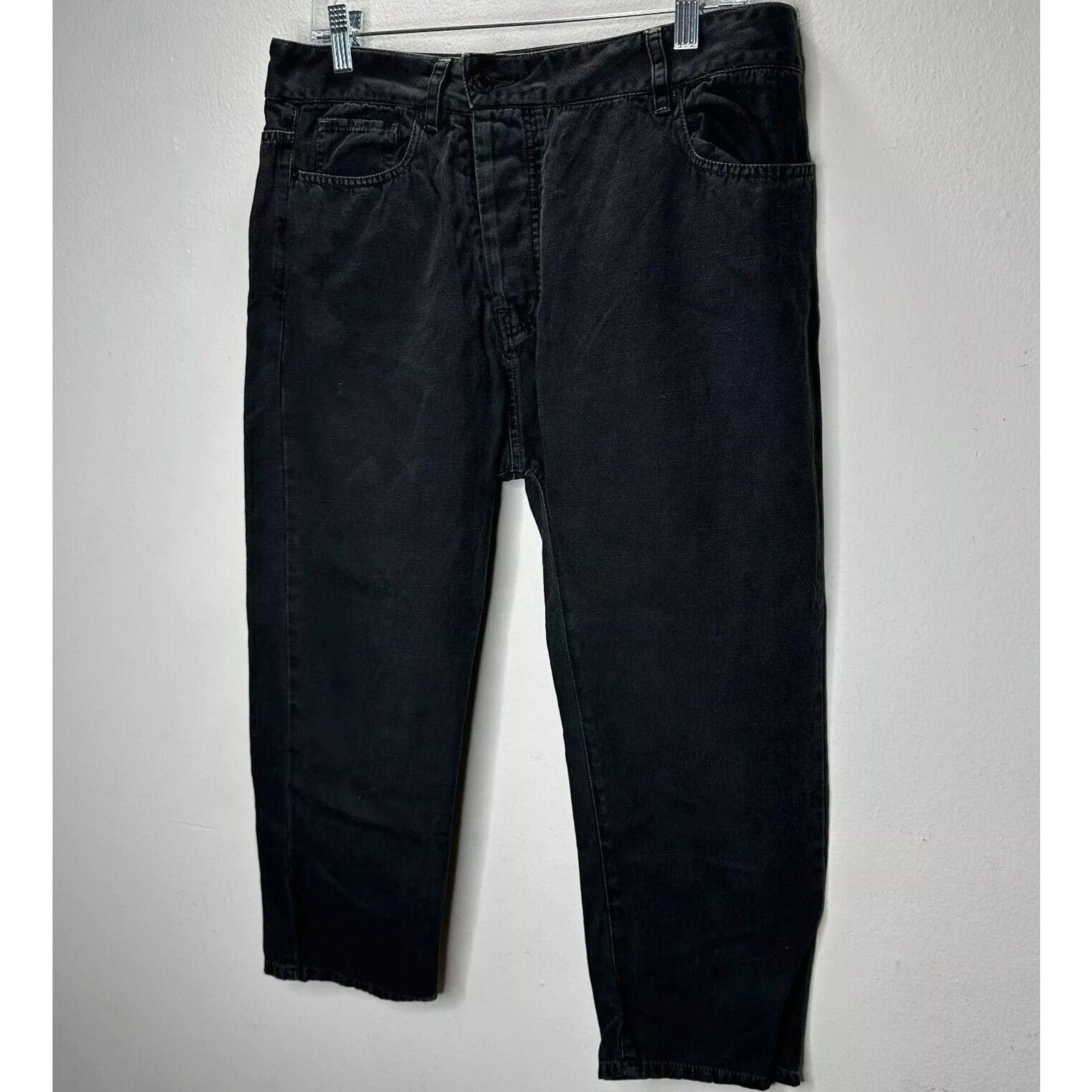 Nili Lotan Nili Lotan Black Drop Crotch Button Front Crop Denim Jeans 6 Size 28" / US 6 / IT 42 - 2 Thumbnail