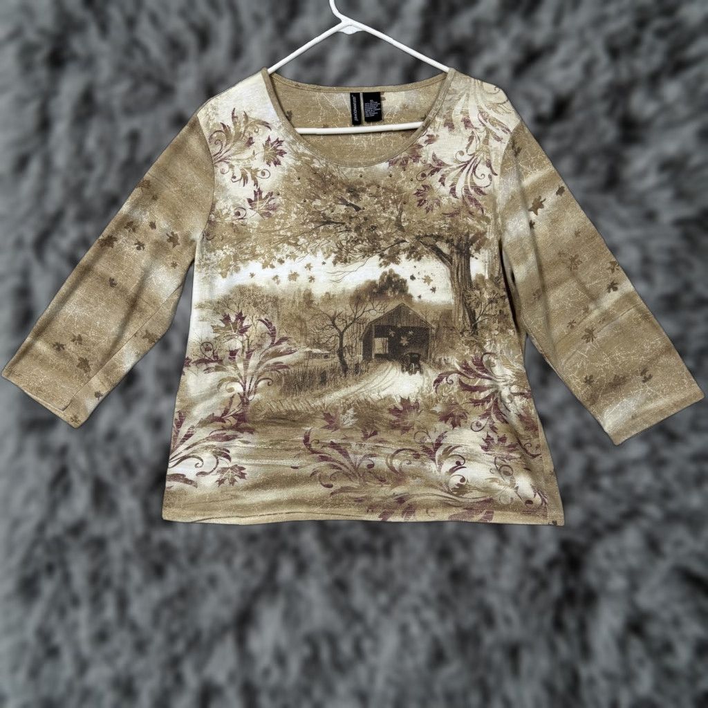 Vintage VINTAGE Jason Maxwell Shirt XL Beige Autumn Country 3/4 Sleeve Rhinestone Floral Knit T-Shirt Women Size XL / US 12-14 / IT 48-50 - 1 Thumbnail
