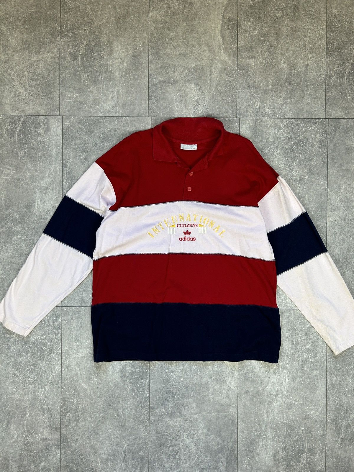 Pre-owned Adidas X Vintage Mens Vintage Adidas International Citizens Longsleeve In Navy/red/white