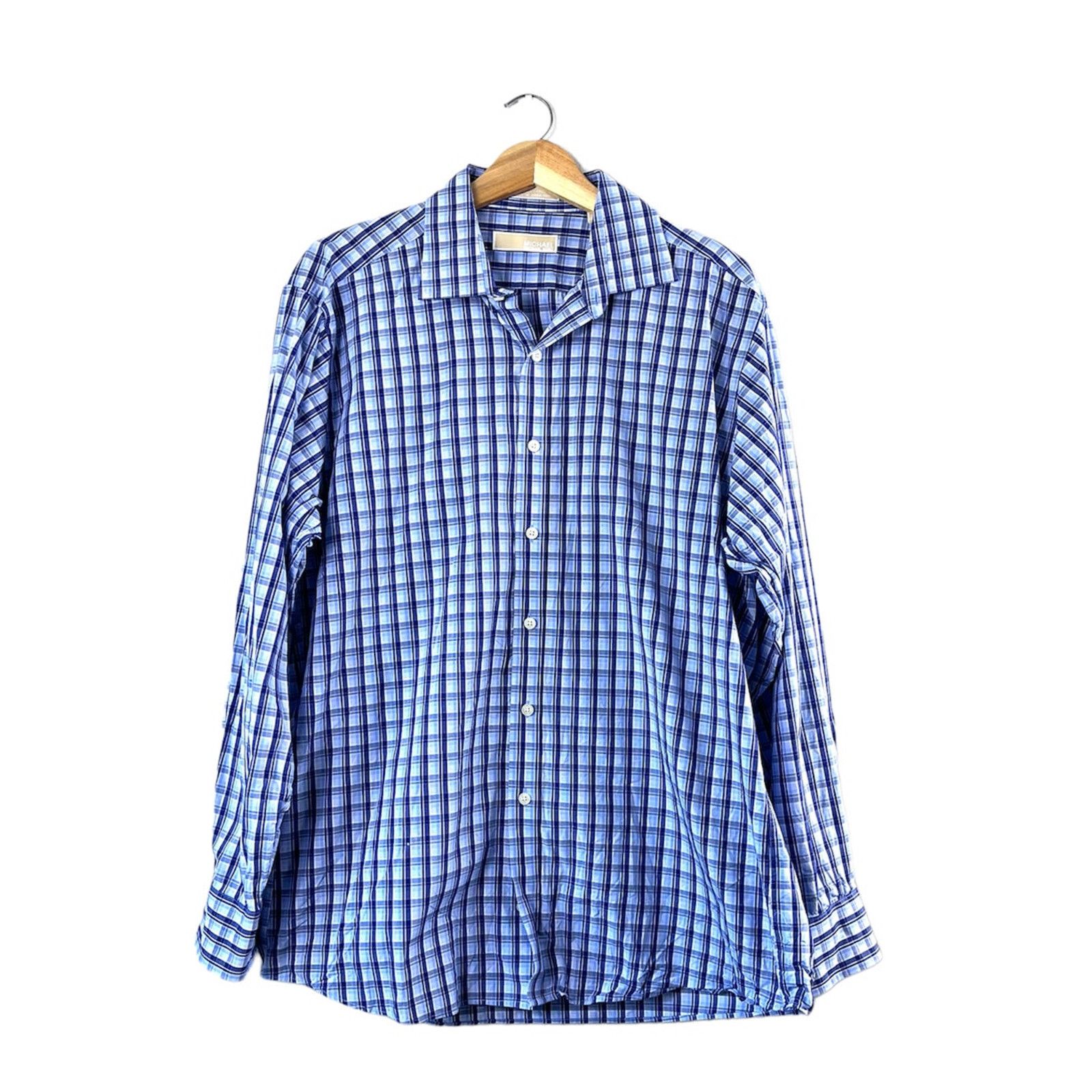 Michael Kors Men's Blue Plaid Button Up Michael Kors Shirt 16.5 Size US M / EU 48-50 / 2 - 1 Thumbnail