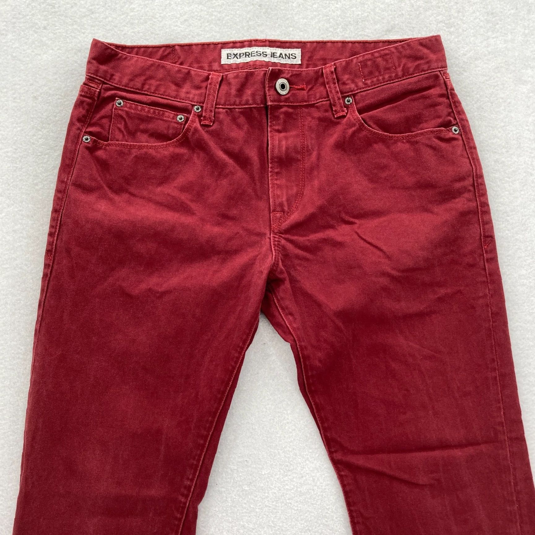 Express Express Jeans Mens 32x32 Rocco Slim Fit Button Fly Red Denim Grunge Style Jeans Size US 32 / EU 48 - 2 Thumbnail