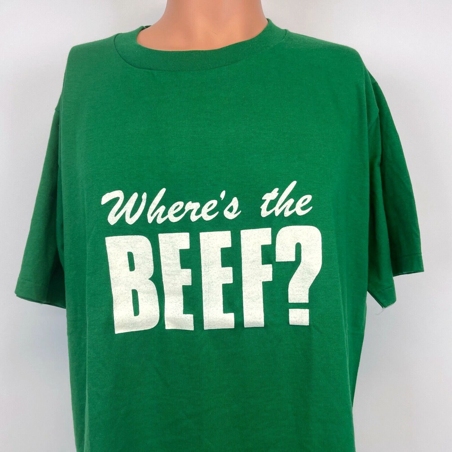 image of Vintage Wheres The Beef Vote For Big Rock Hamburger Contest T Shirt VTG 80's Made Usa XL in White