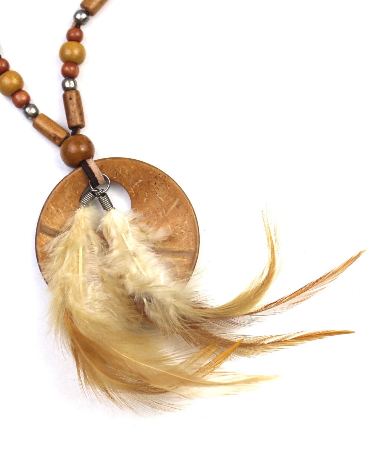 If Six Was Nine 2000S JAPANESE MADE BOHO FEATHER WOOD BEAD PENDANT NECKLACE Size ONE SIZE - 4 Thumbnail