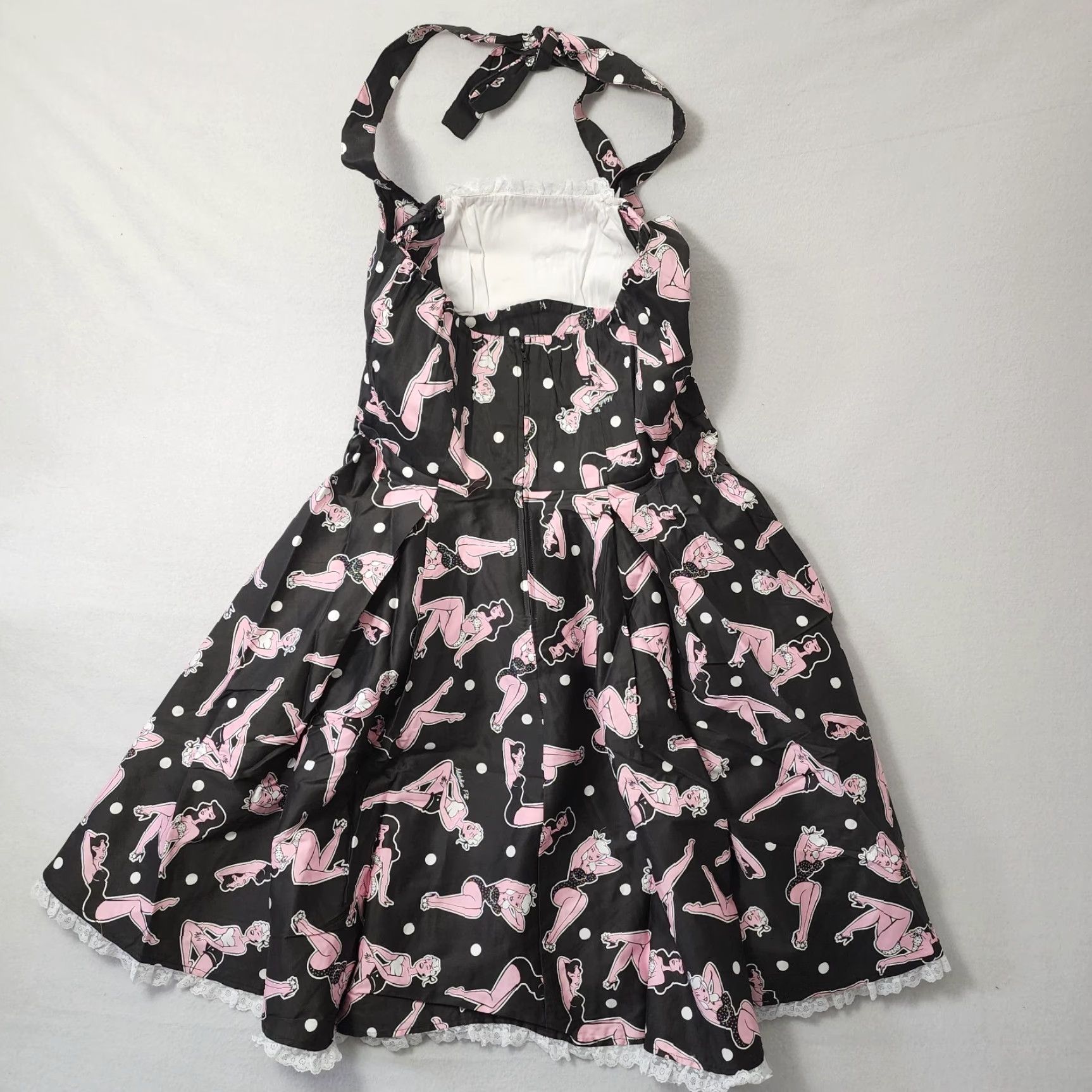 Etro VINTAGE Pinup Couture Dress Flare 2XL Black 50s Retro Halter Lace Trim Rockabilly Vanity Knee Length Womens Size XXL / US 16-18 / IT 52-54 - 2 Thumbnail