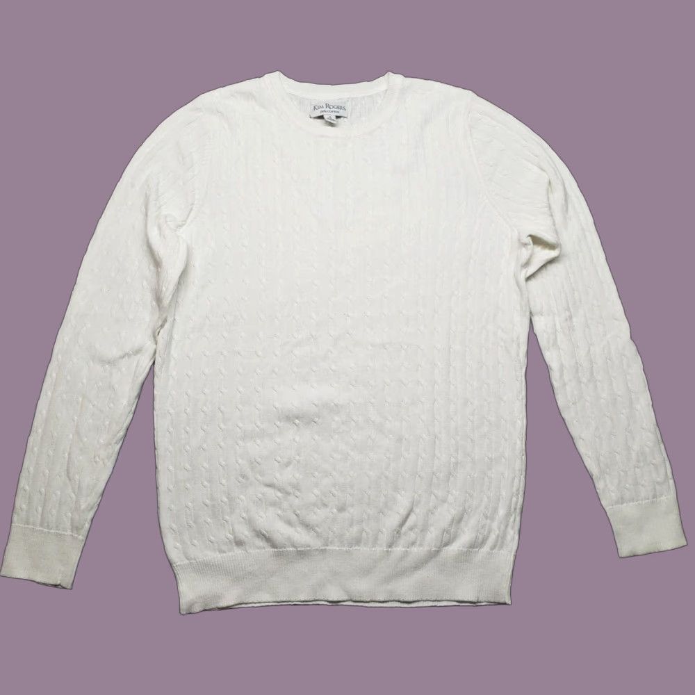 Vintage Kim Rogers Sweater Womens M White Cotton Crew Neck Long Sleeve Pullover Knit Size M / US 6-8 / IT 42-44 - 1 Thumbnail