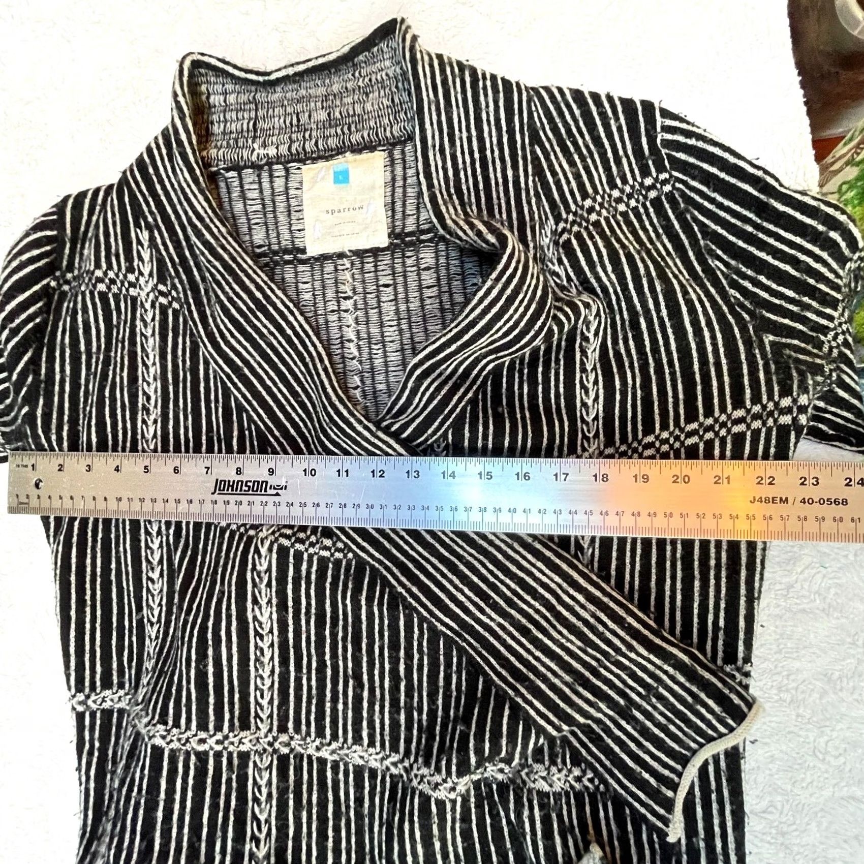 Arrow Sparrow Women Striped Lambswool Draped Open Front Cardigan Large Black Knit Sweater User-friendly Casual Fall Winter Size L / US 10 / IT 46 - 4 Thumbnail