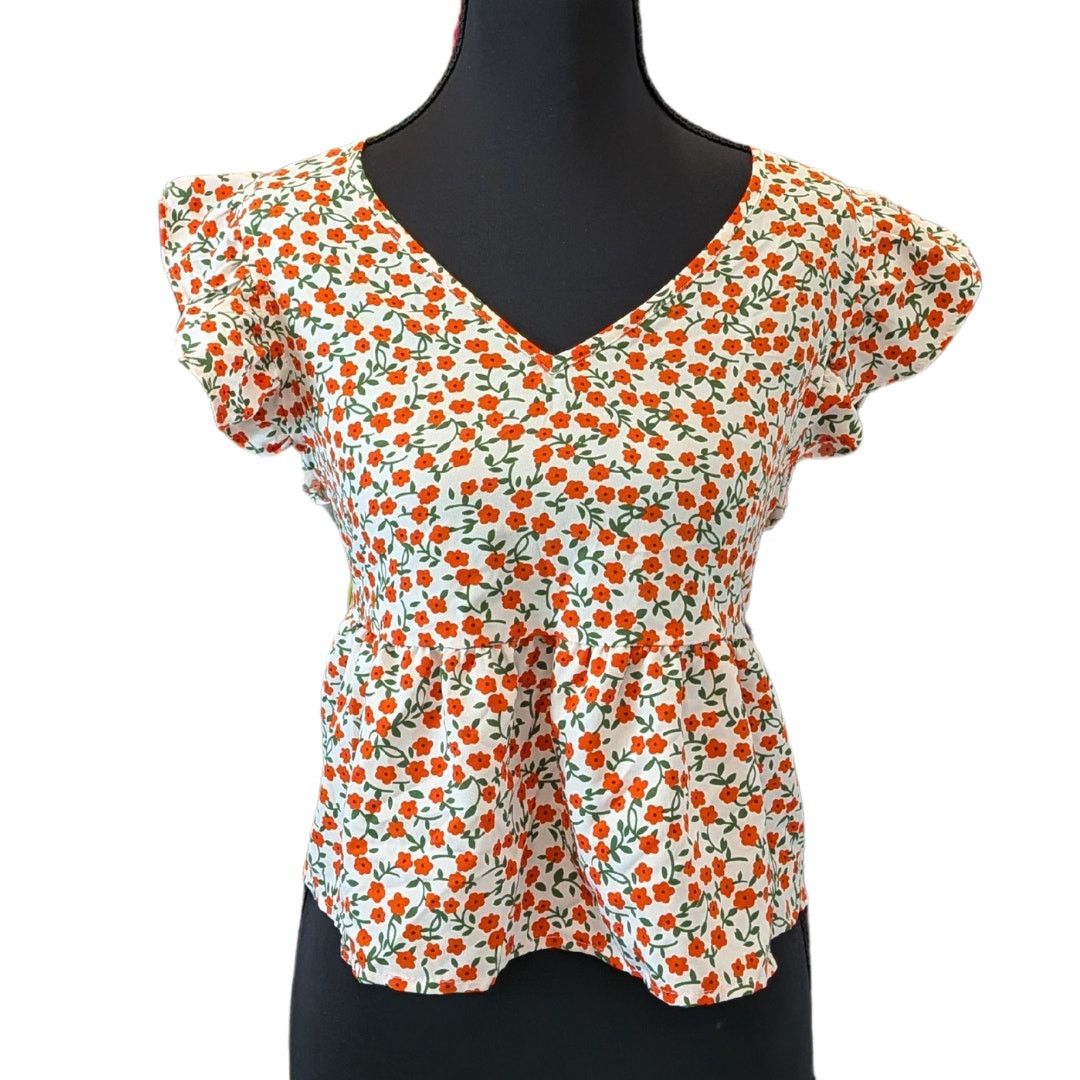 Shein Floral Patterned Blouse with Flutter Sleeves | Women's S Size S / US 4 / IT 40 - 1 Thumbnail